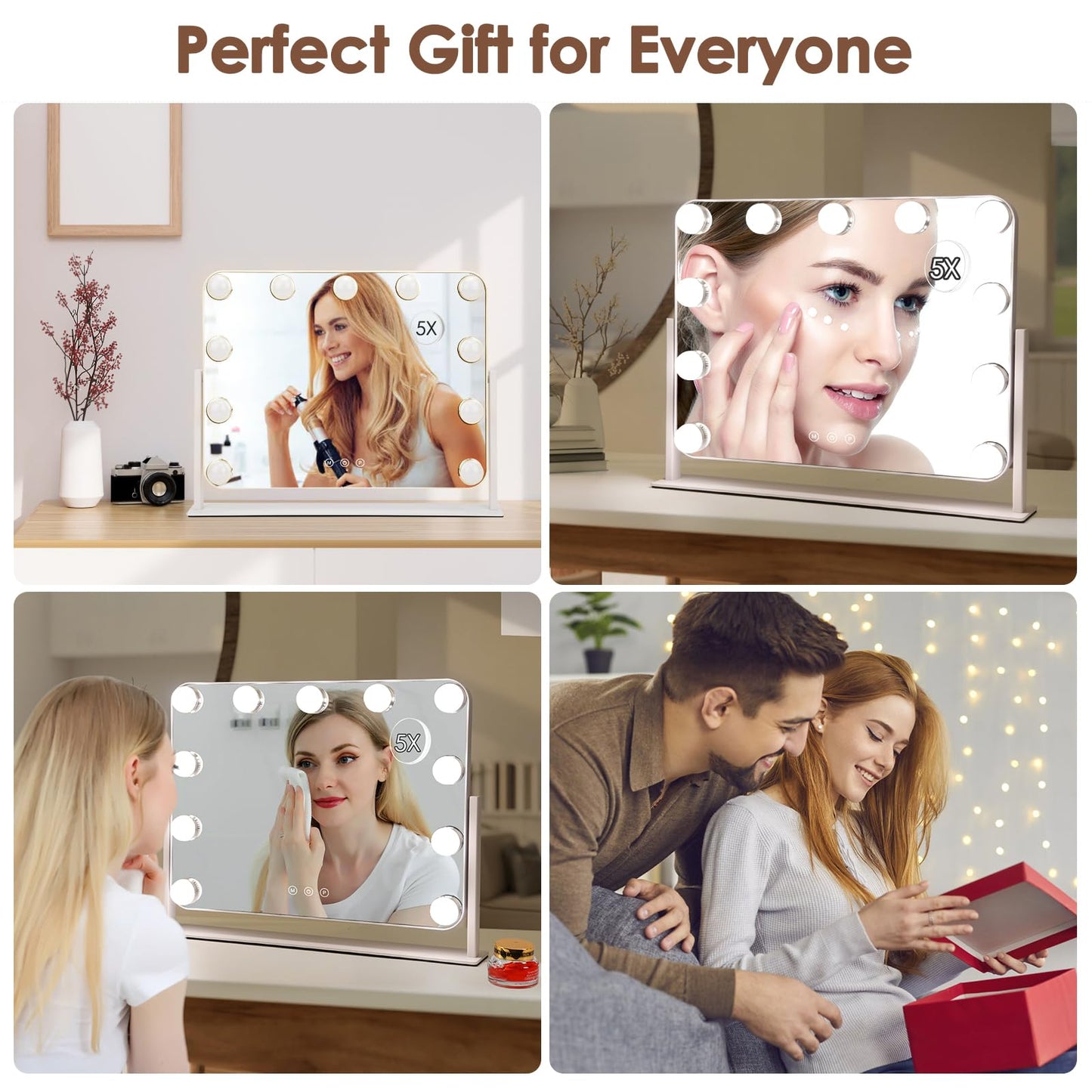 DenCert 360° Vanity Mirror with Lights 11 Led Bulbs Hollywood Lighted Makeup Mirror with 5X Magnification Mirror Hollywood Cosmetic Mirror Tabletop Makeup Mirror with 3 Lighting Modes 16x13 Inch