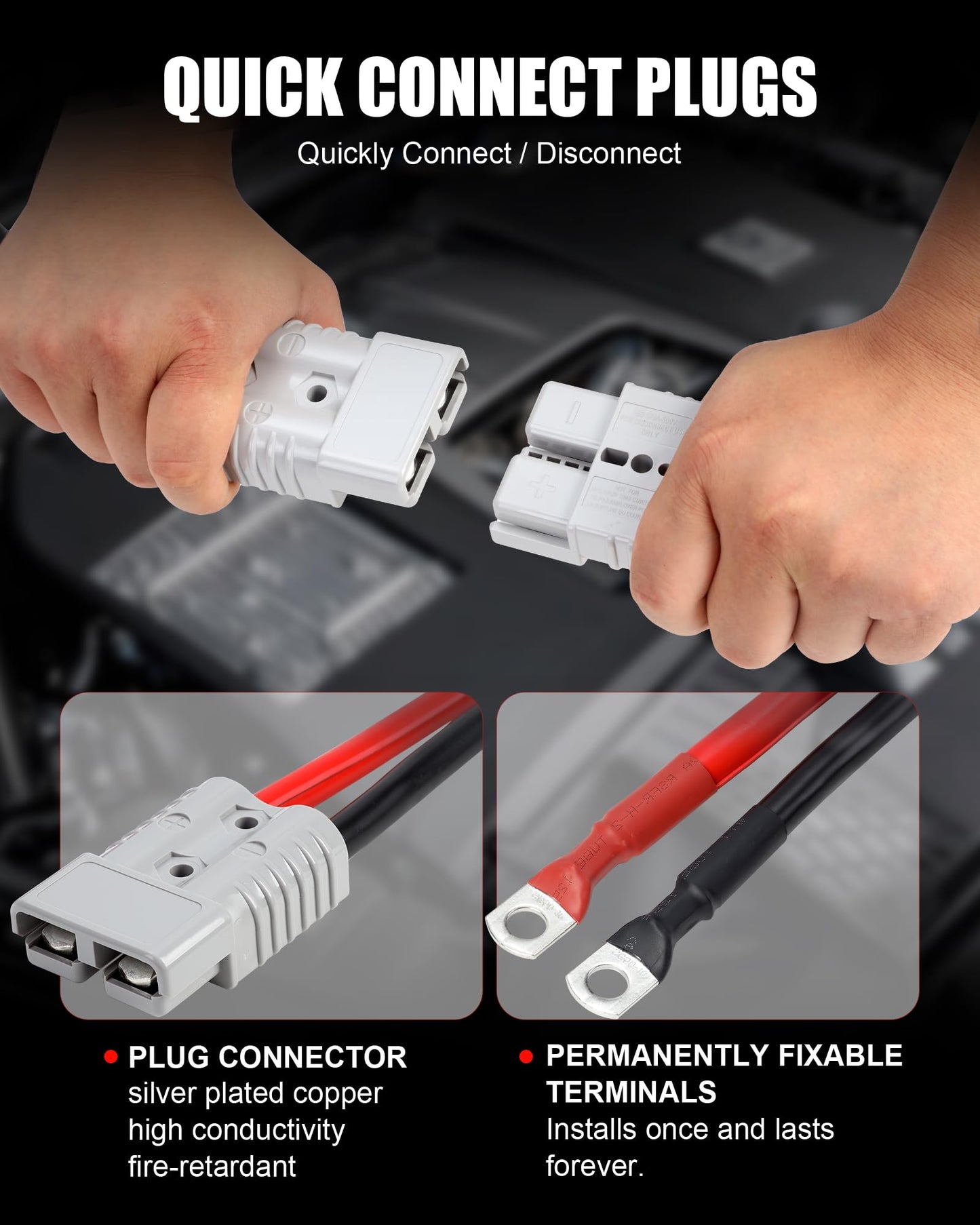 NOONE Heavy Duty Jumper Cables for Diesel Trucks - 1 Gauge 25 Feet extra long Booster Battery Cables with Permanent Installation kit and Quick Connect Plug for Car, SUV