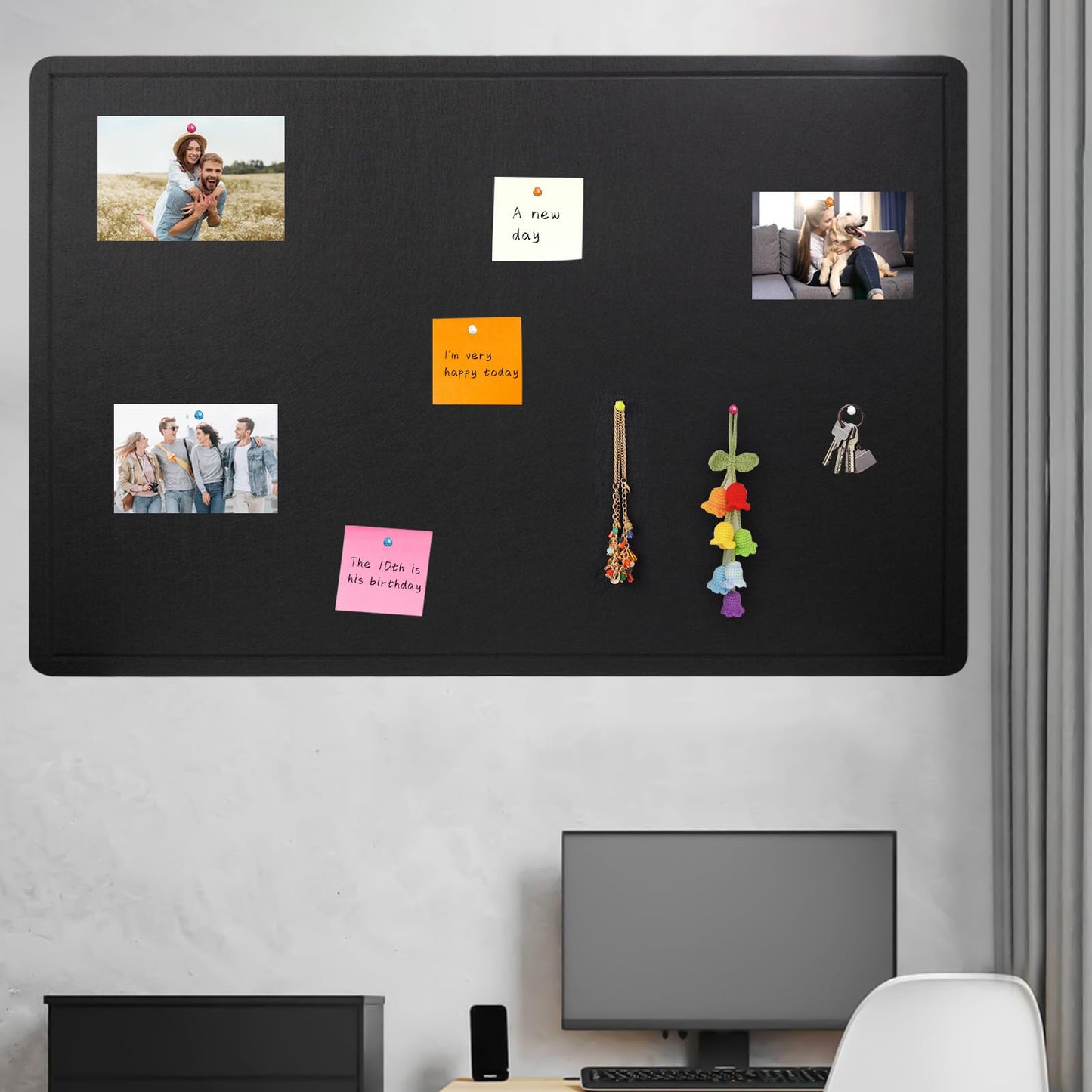 Large Bulletin Board - 60 X 36 inches Cork Board with 30 Pushpin, 5' x 3' Cork Board for Walls Pin Board, Self-Adhesive Felt Board Vision Board Foldable Photo Board for Wall - Black