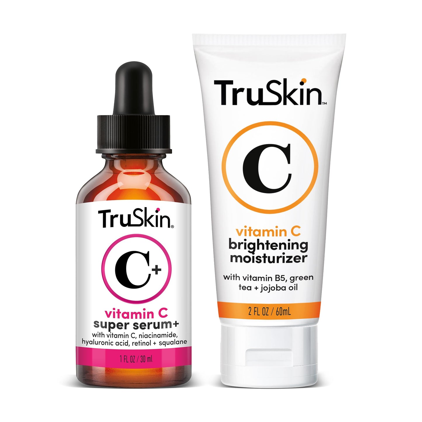 TruSkin Super C Duo with Vitamin C Plus Super Serum 1 fl oz & Vitamin C Brightening Moisturizer 2 fl oz – Anti Aging Skin Care Gift Set for Bright, Smooth, Firmer-Looking Skin
