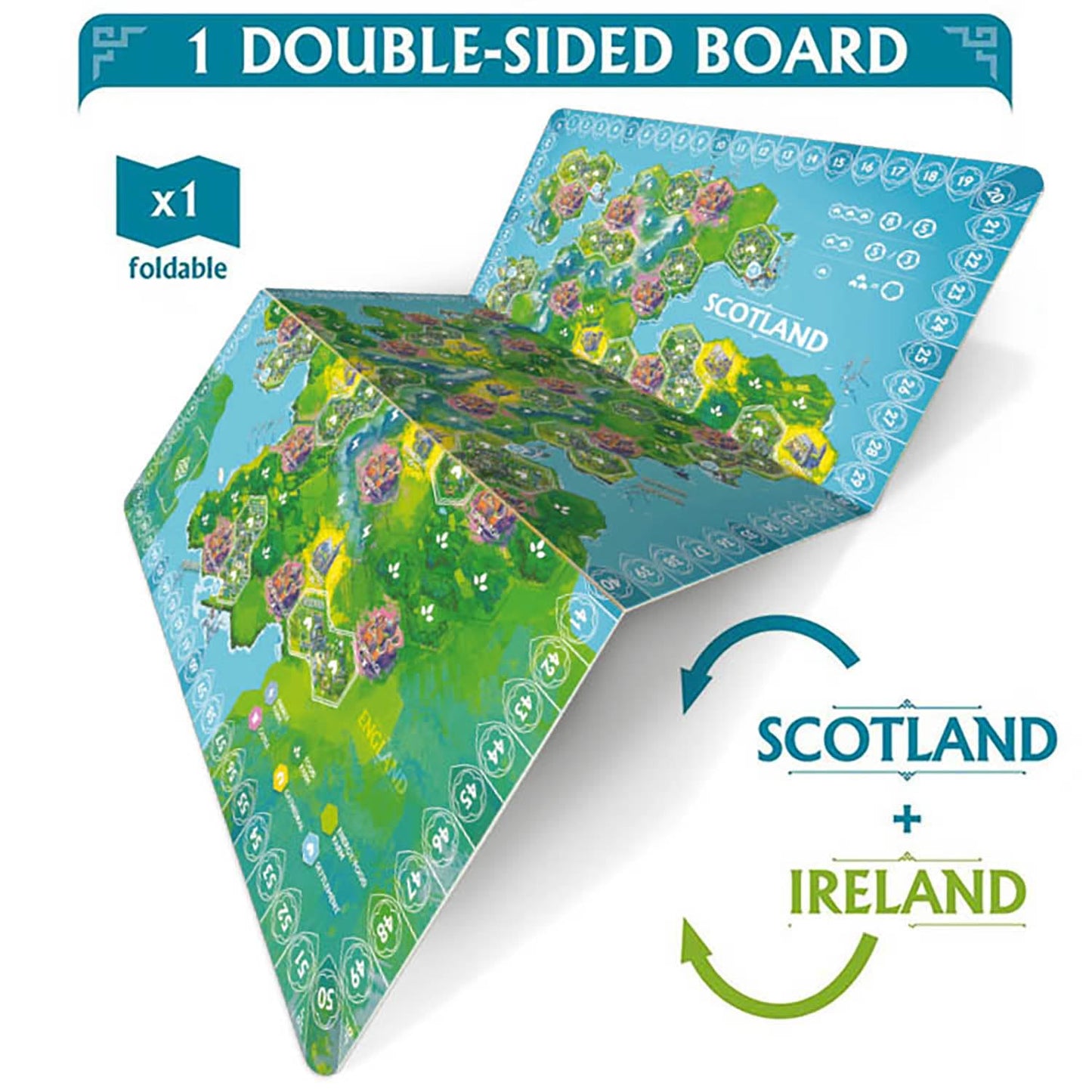 Mighty Boards: Rebirth - Tile Laying Board Game, Double-Sided Board Scotland-Ireland, Eurogame Set in A Lush & Hopeful Future, Age 10+, 2 to 4 Players