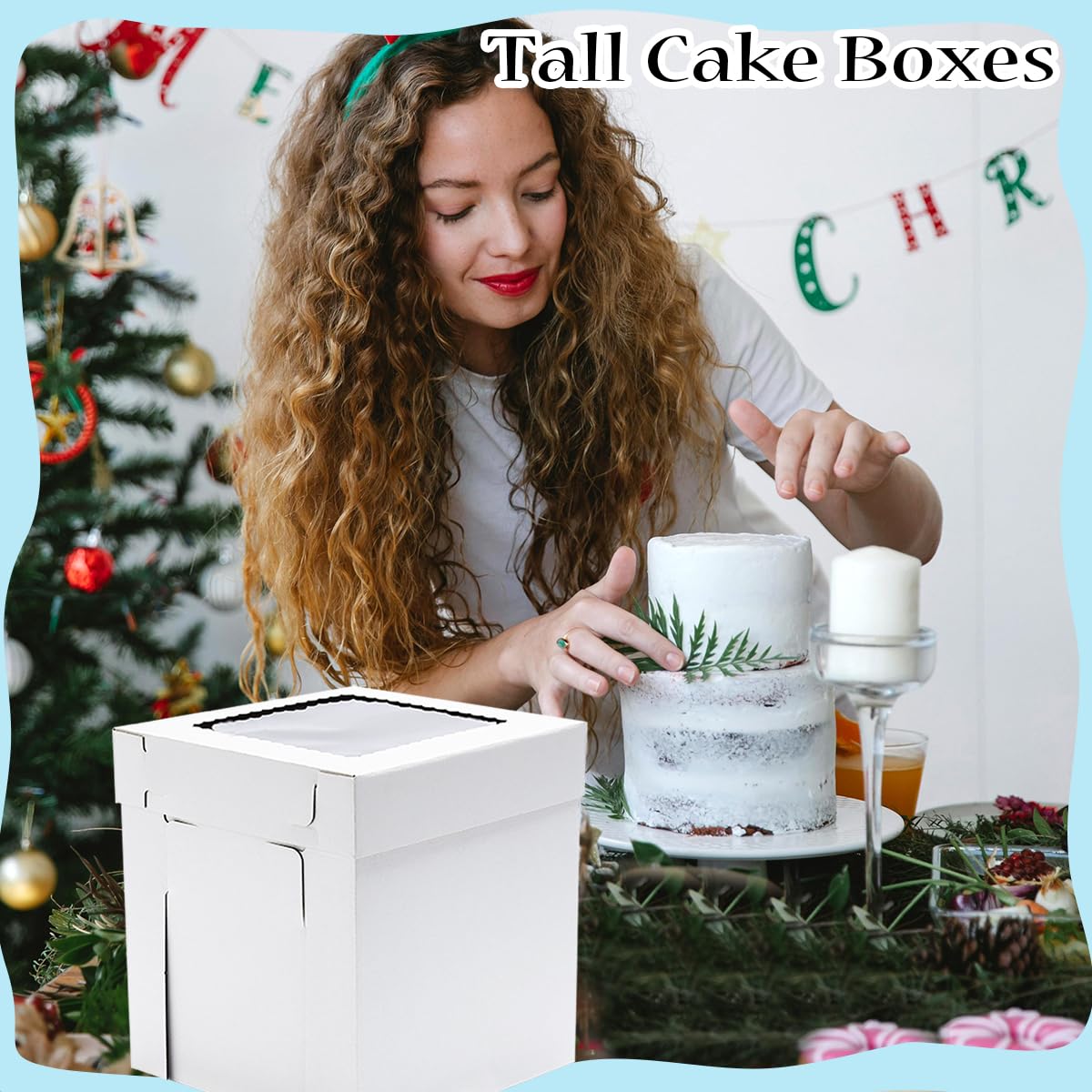 Nentootor 14x14x14 Inches 3 Pack,Tall Cake Boxes for Tier Cakes,Wedding Cake Boxes with Window,Layer Cake Carrier,Disposable Cake Containers