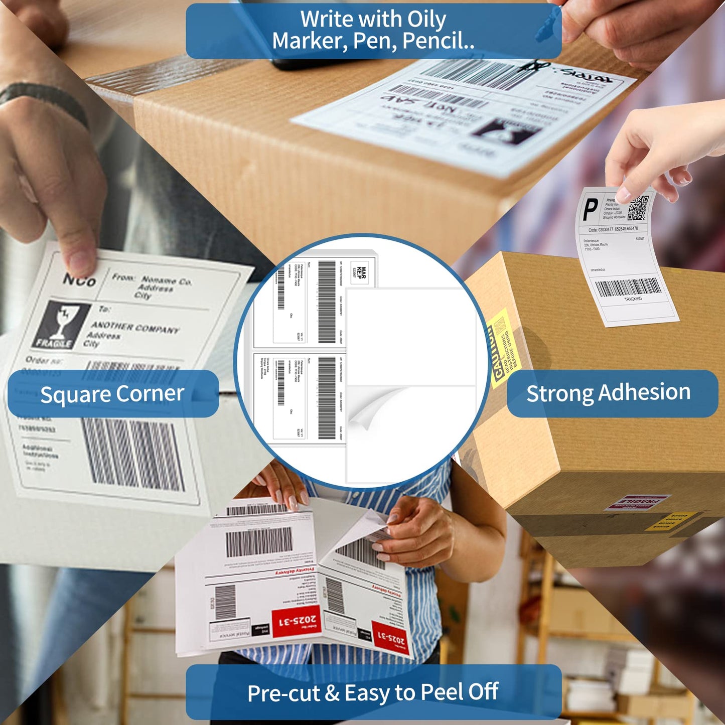 BESTIKER Half Sheet Shipping Labels - 1000 Counts, 8.5” x 5.5” Self Adhesive Shipping Label White Internet Mailing Labels 2 Per Page, Laser & Inkjet Printer Compatible [500 Sheets 8.5” x 11”]