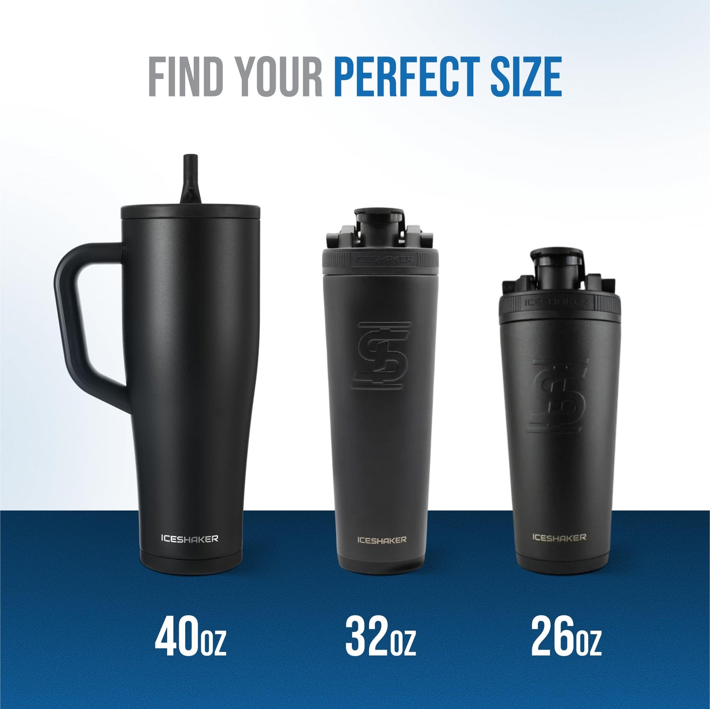 Ice Shaker 40 oz Tumbler with Handle and Straw | 40oz Black | Cold for 30+ Hours | 2-in-1 Tumbler Shaker Bottle | Odor-Free 40 ounce Bottle for Water, Protein Shakes, Smoothies, Cocktails