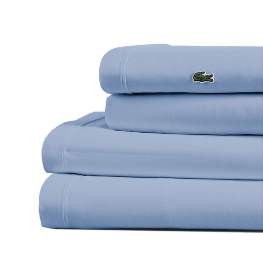 Lacoste 100% Cotton Percale 4-Piece Sheet Set – Cool, Crisp, Matte, and Durable, Oeko-Tex Certified – Solid, Allure Blue, Full
