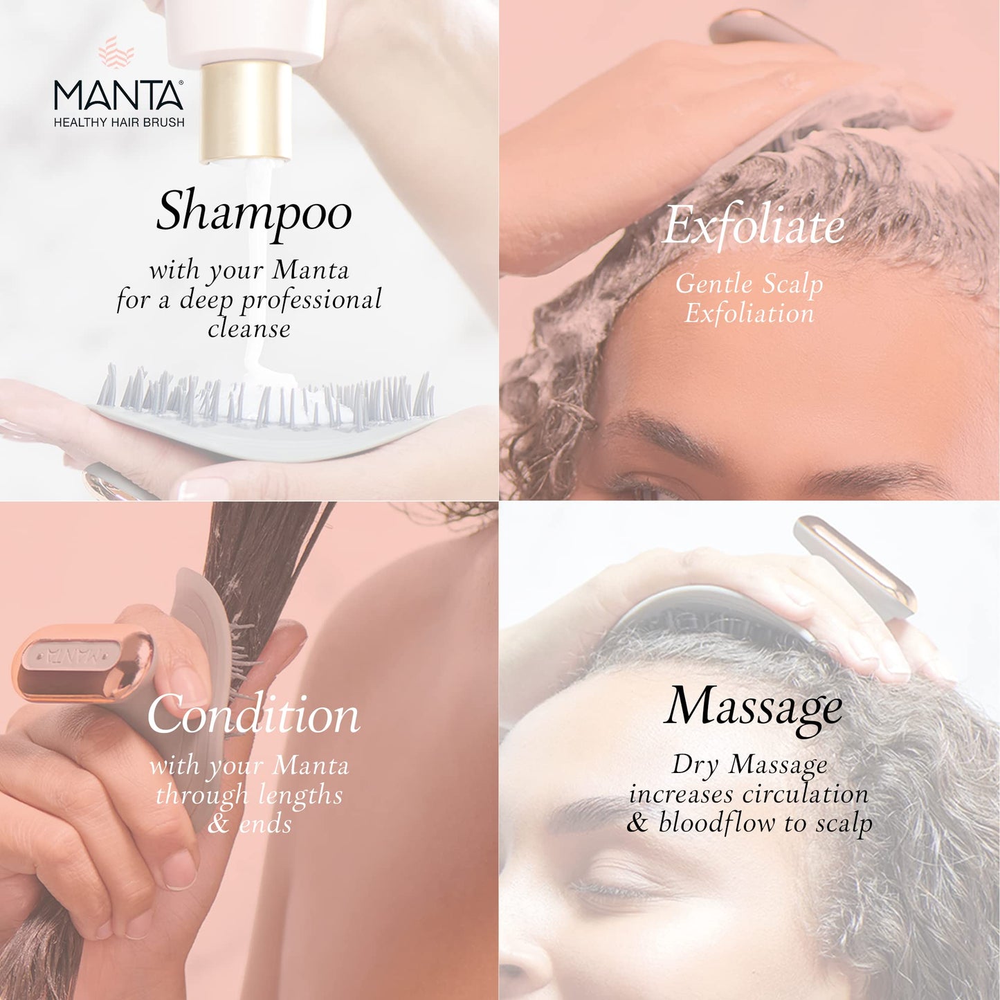 MANTA Pulse Electric Scalp Massager Shampoo Brush, Promotes Healthy Hair Growth, Head Scalp Scrubber, Hair Massager Scalp Exfoliation Brush, Use Dry or Wet, Waterproof Shower Brush for Hair, Grey