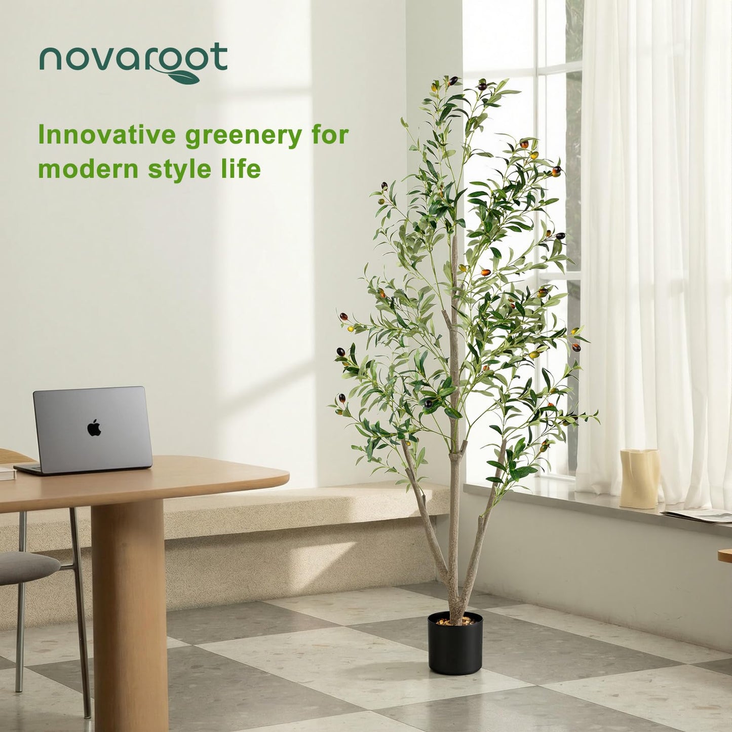 Olive Trees Artificial Indoor, 5FT Tall Faux Olive Tree with Moss and Planter, Artificial Plants Indoor with Realistic Silk Leaves and Lifelike Fruits, Fake Tree for Home Office Living Room Decor
