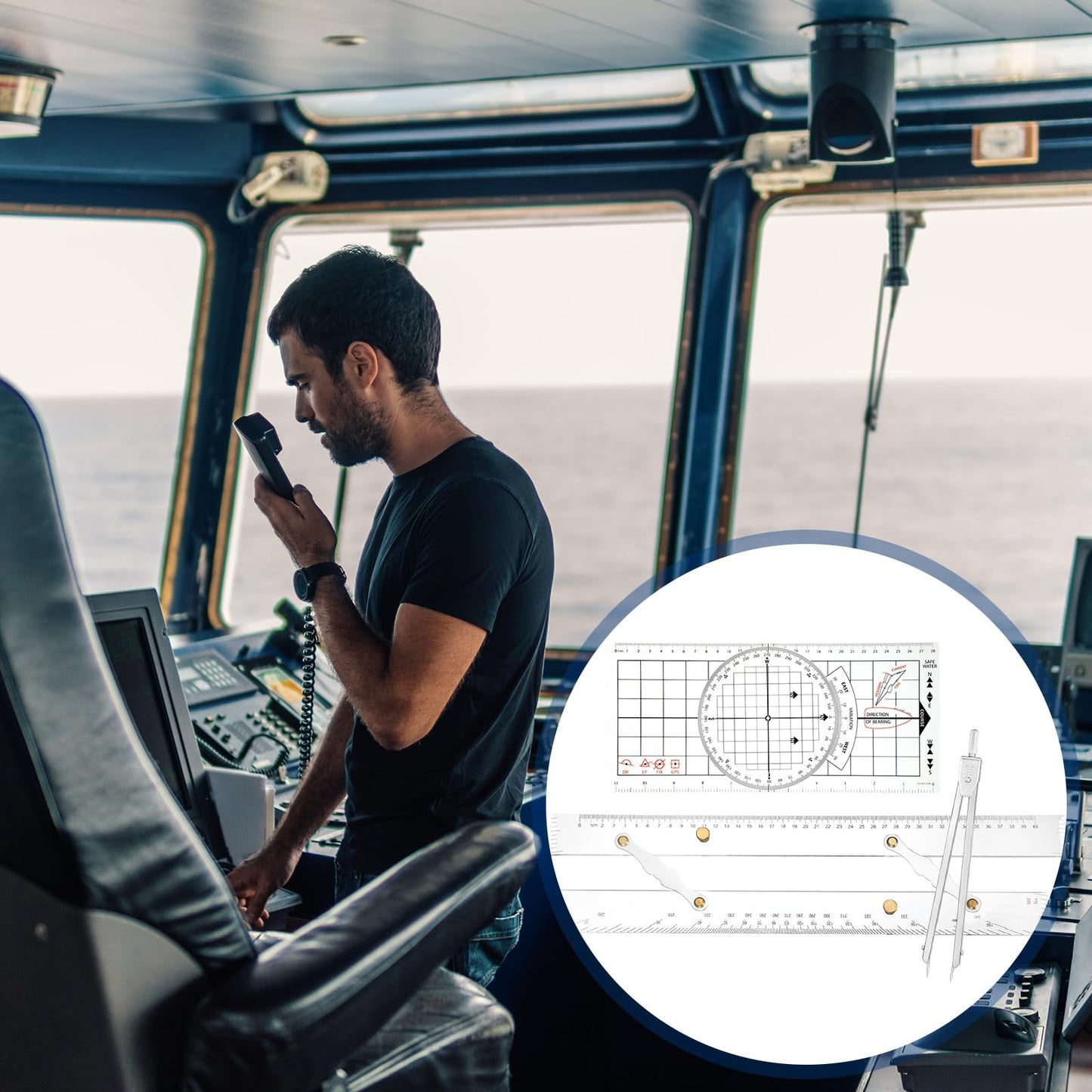 Motipuns 3 Pcs Basic Navigation Set, Include 16 Inch Marine Parallel Ruler with Clear Scales Navigation Divider Marine Nautical Protractor 6 Inch Marine Fixed Points Divider for Boat