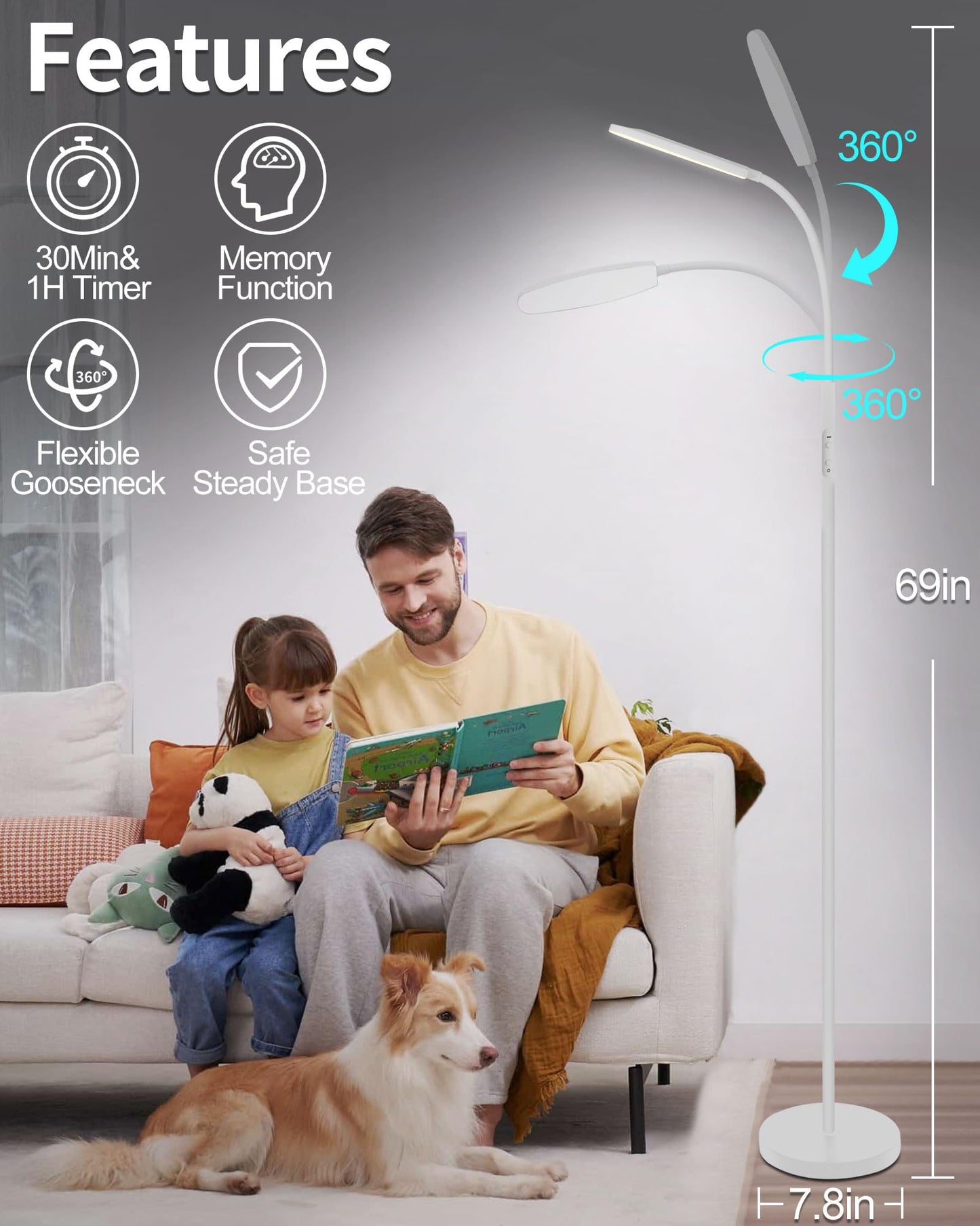 LanSuper Light Therapy Lamp, 10000 Lux UV-Free Happy Therapy Lamp, Full Spectrum Sunlight Lamp with Remote Control, Light Therapy Floor Lamp with 10 Color Temperature & 6 Brightness & Timer