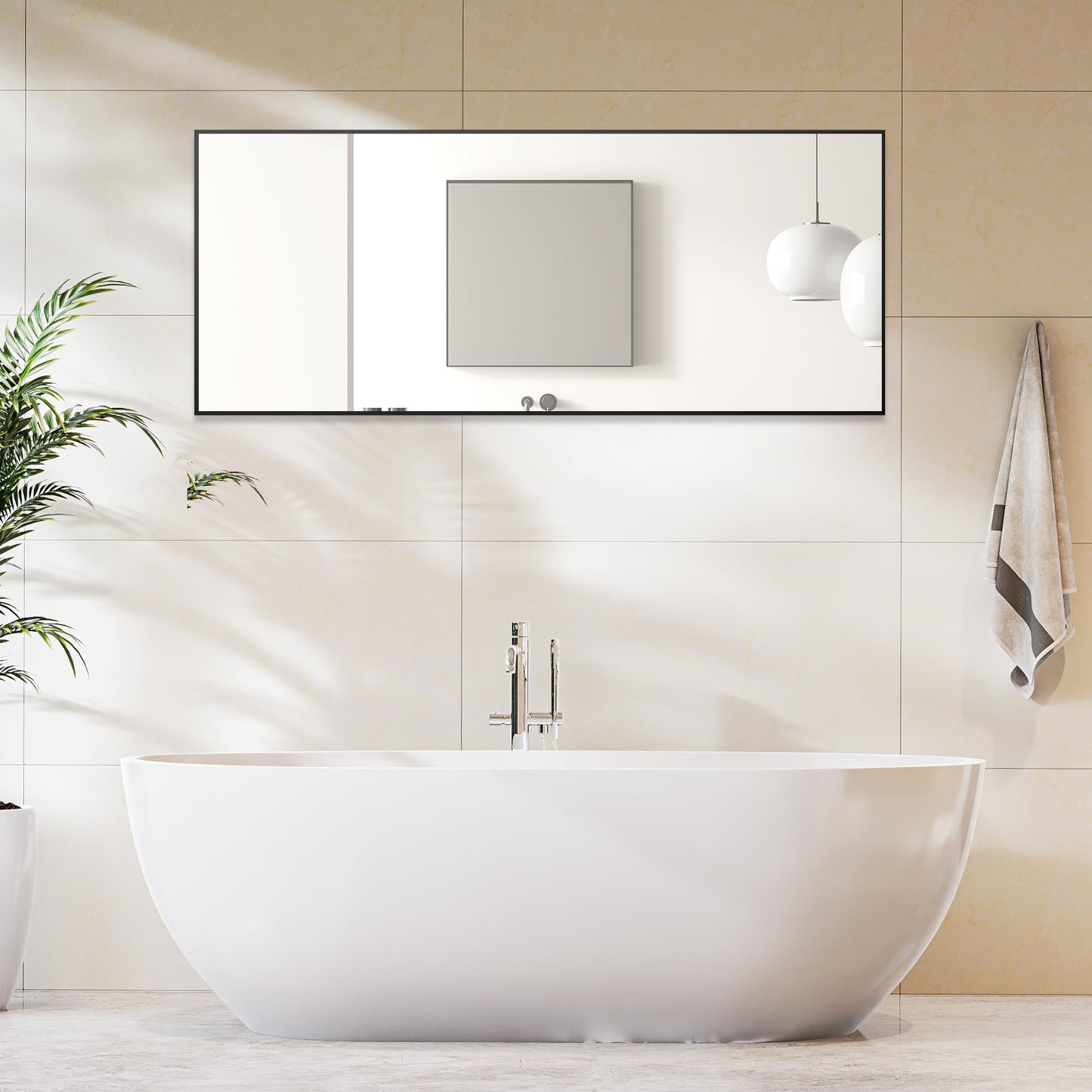 DUMOS Full Length Mirror 64"x21" Full Body Floor Mirrors for Bedroom or Cloakroom, Can Stand Alone, Hang or Lean Against Wall, Tall Wall Mirror with Stand, Black