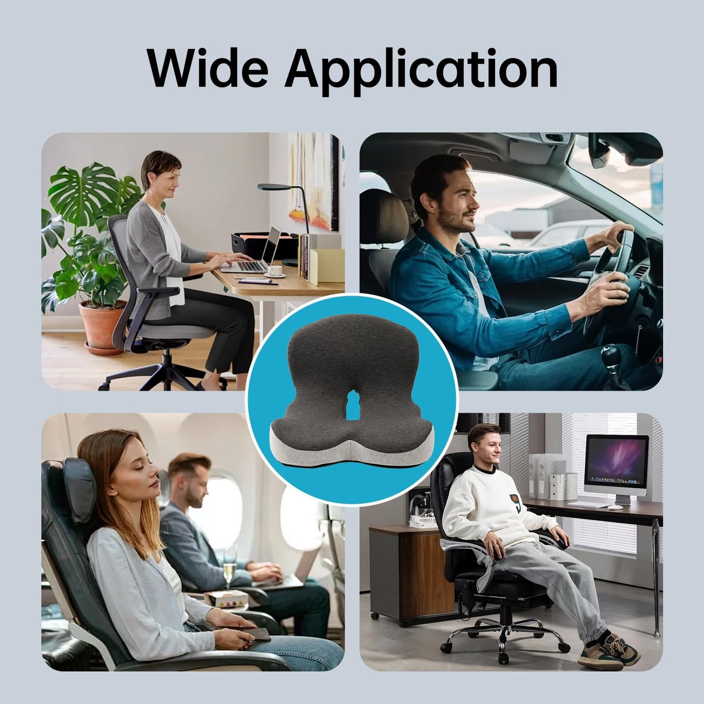 KEZPO Orthopedic Seat Cushion, L-Shaped Ergonomic Memory Foam Back & Seat Support, Non-Slip Breathable Washable Cover, for Office Chair, Car, Wheelchair, Gaming Seat