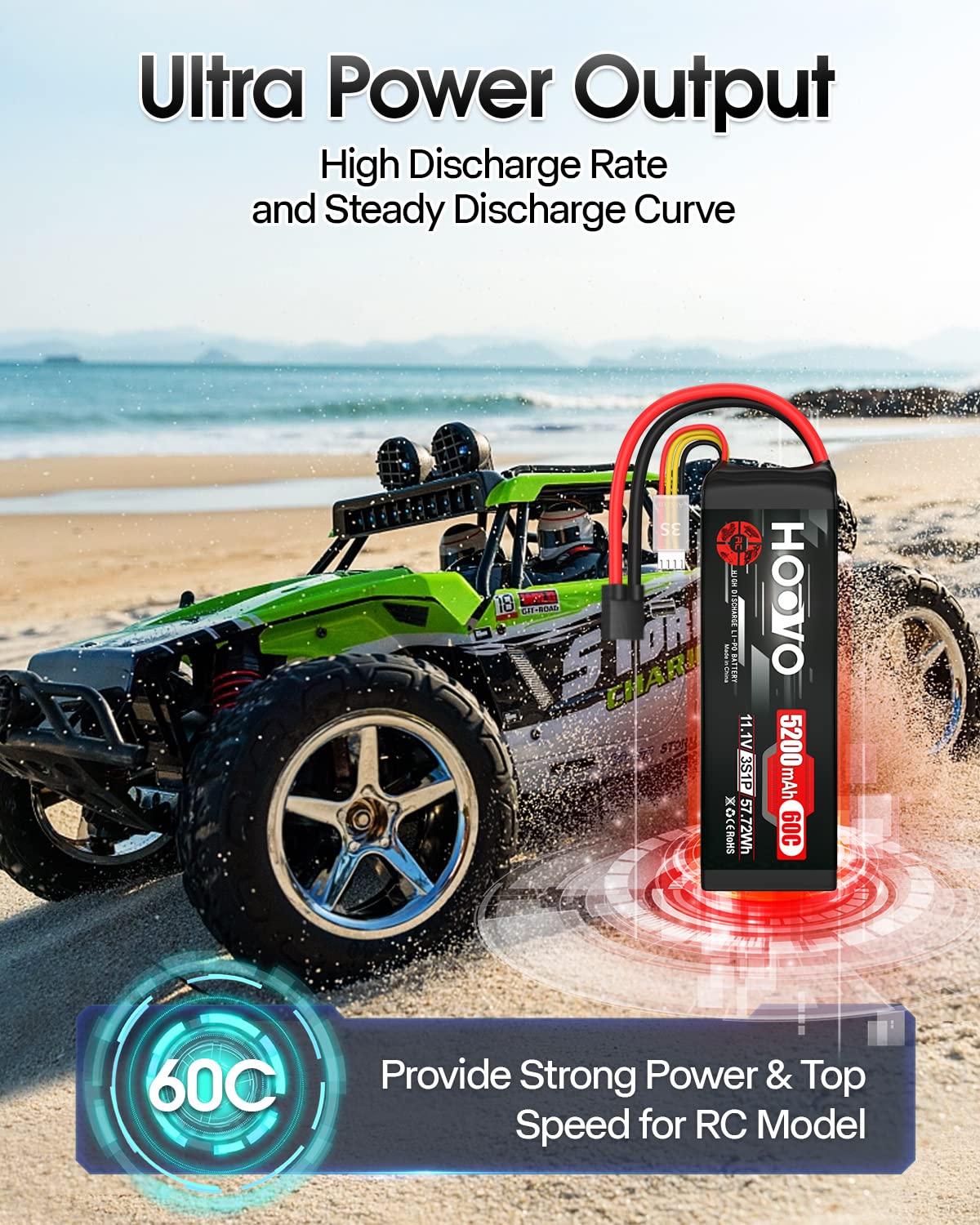 HOOVO 11.1V 3S LiPo Battery 5200mAh 60C with Tr Plug for RC Car RC Truck Airplane Helicopter Boat Car Racing RC Hobby, 2 Packs
