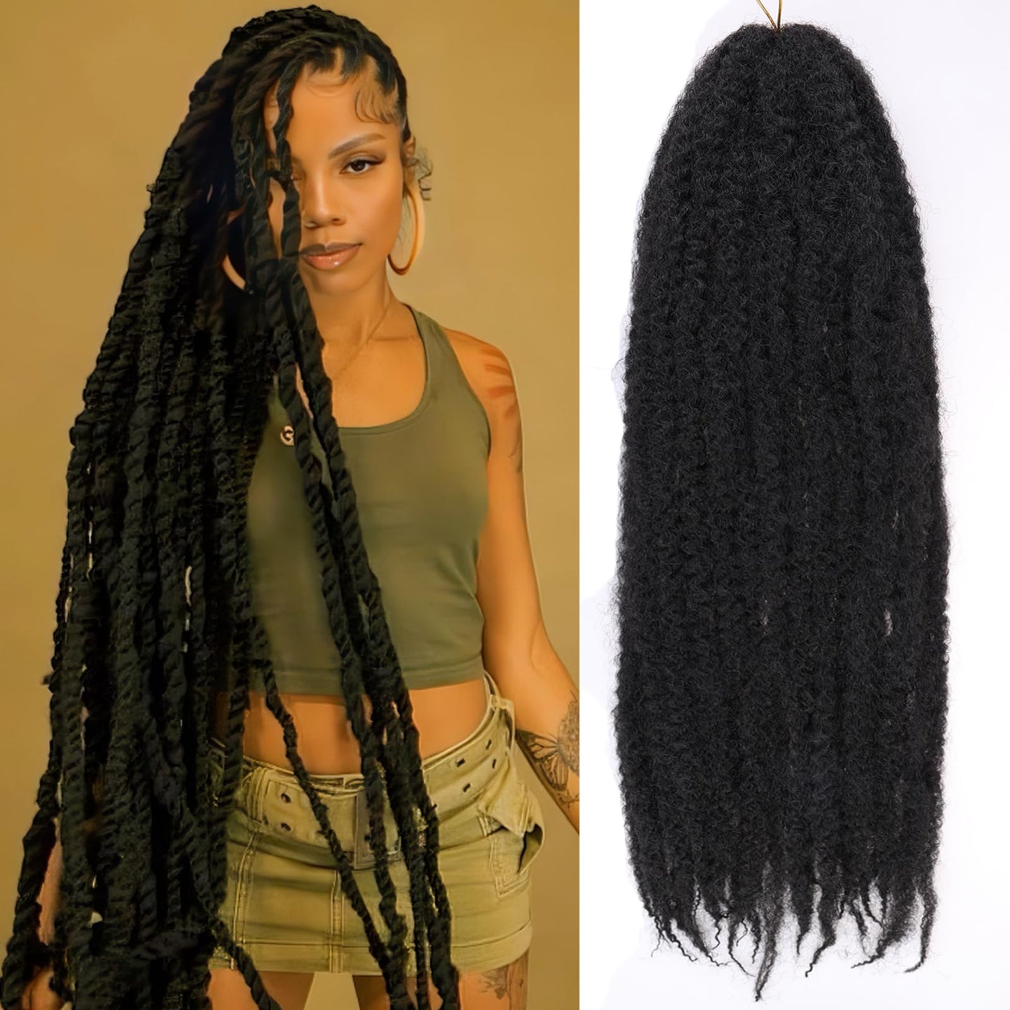 RuiYok 30 Inch Marley Twist Braiding Hair 8 Packs Pre-Separated Marley Hair Crochet Braids Black Long Springy Afro Kinky Twist Hair for Crochet Locs Hair Havana Twist Braiding Hair Extensions 1B#