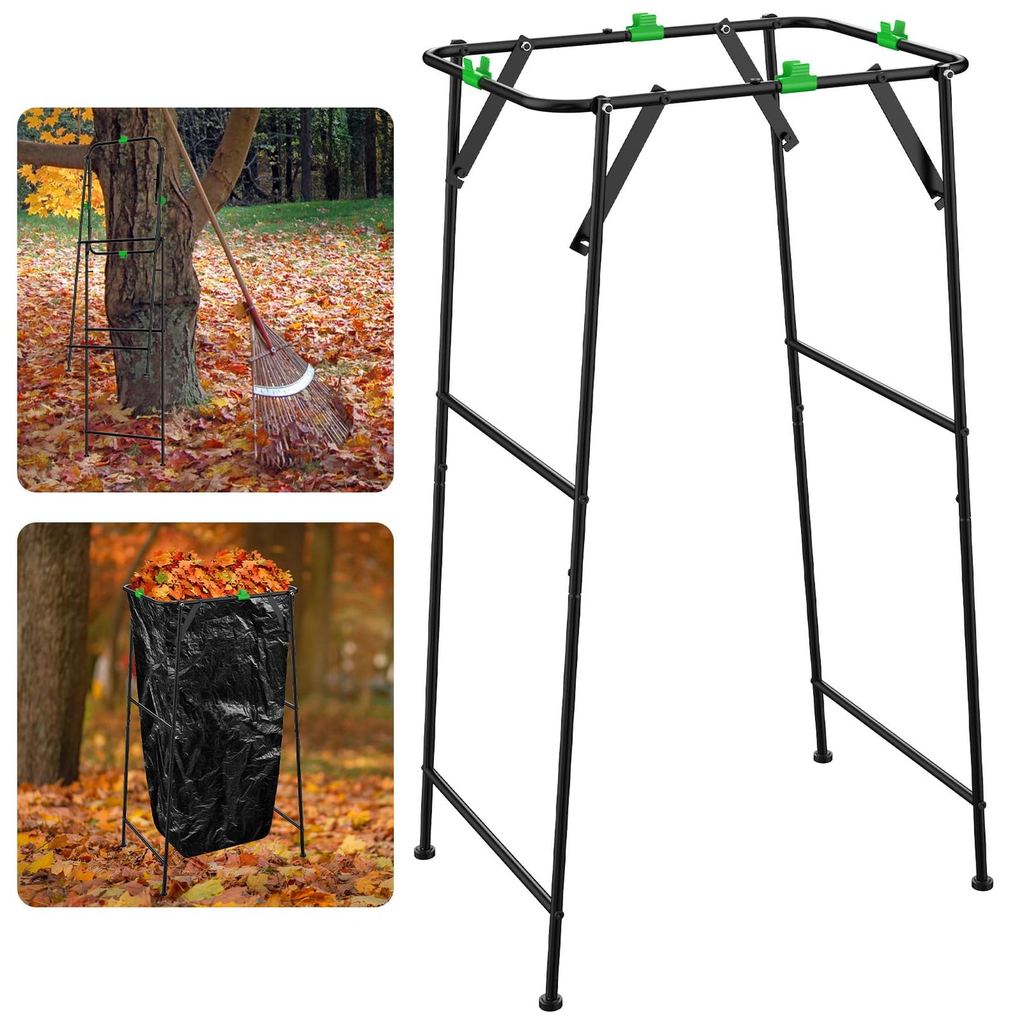 Foldable Trash Bag Holder Stand, Garden Garbage Bag Holder Frame Holds 30-55 Gallon Bags, Portable Leaf Bag Stand for Outdoor Yard Camping Garden Lawn Party Supplies