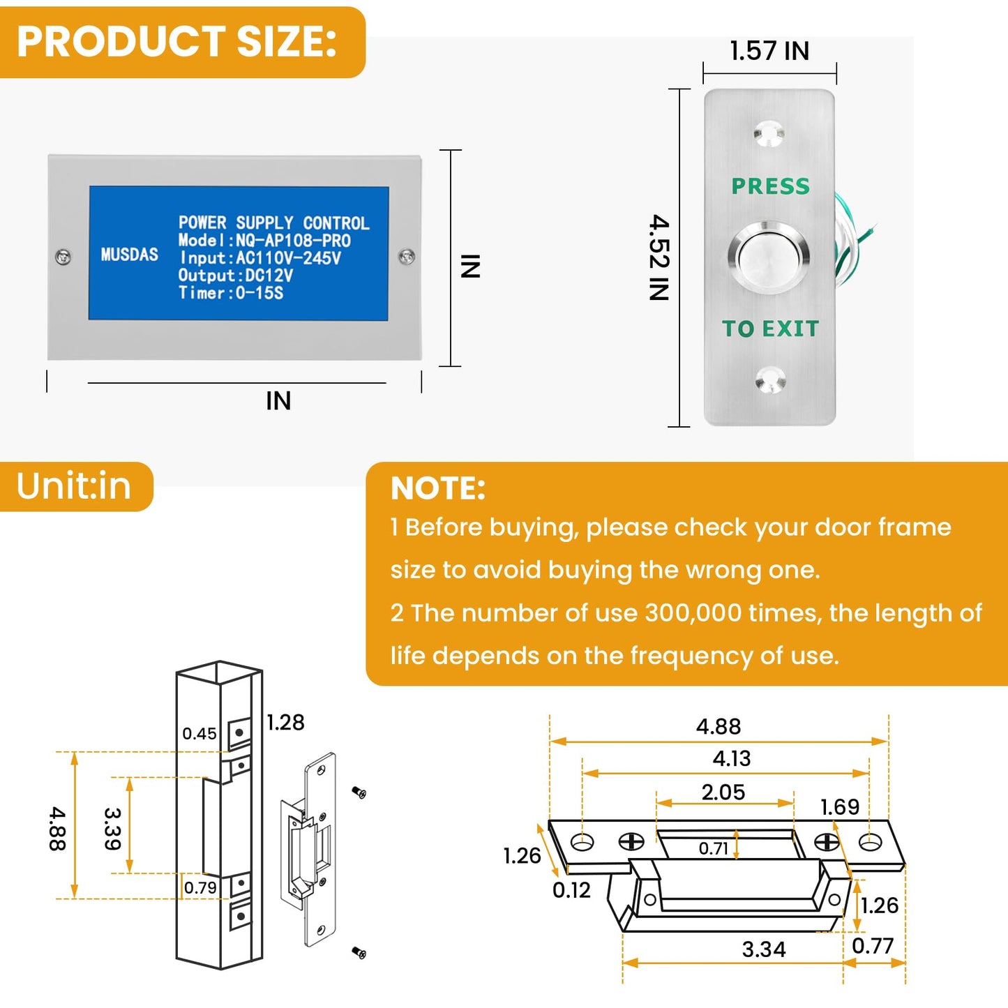 Access Control Electric Strike Door Lock Fail-Secure/Fail-Safe Kit System, Door Buzzer Entry System, with Remote Control, Button, Buzzer, Power Adapter