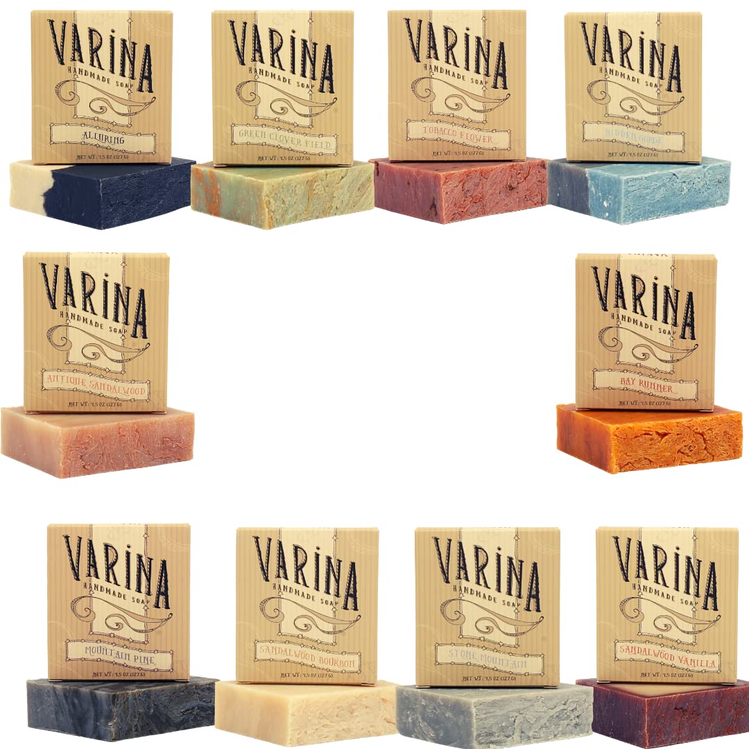 Varina Natural Soap Mens Variety Bar Soap - Gentle Cleansing for Sensitive Skin, Fresh - 10 Pack - Handmade Soap