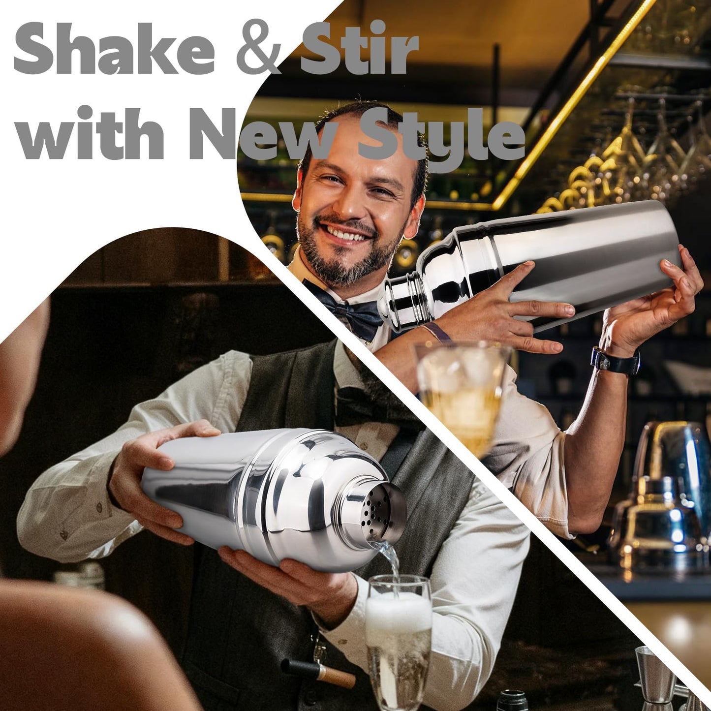 MeowvCraft 60oz Large Cocktail Shaker, Stainless Steel Bartender Professional Drink Shakers with Built-In Strainer, Martini Shaker Bar Home Mixology Tool, Sliver Large Drink Mixer Bartending Tool