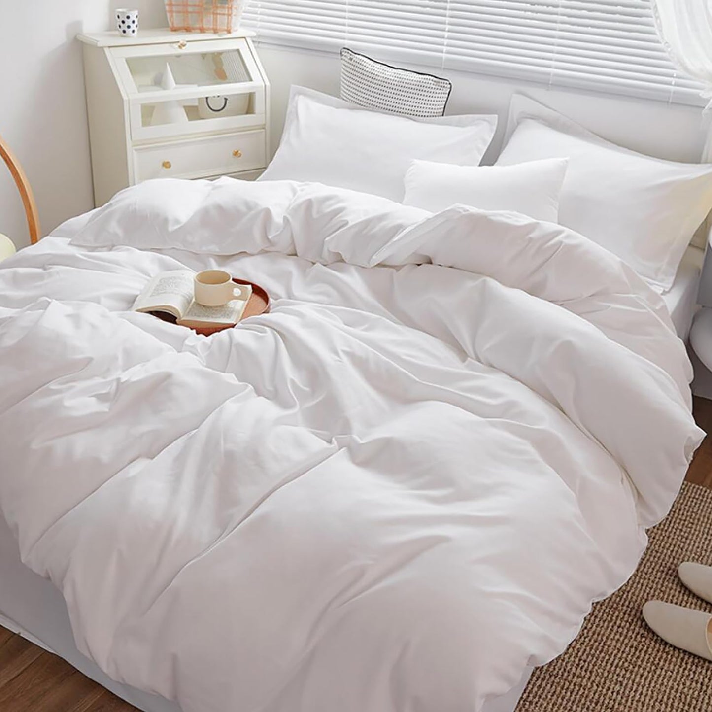 White Comforter Sets Queen Pure White Bedding Comforter Queen Size Quilts Blanket Ultra Soft Breathabe Solid Bedding Set for Women Men Adults Teens