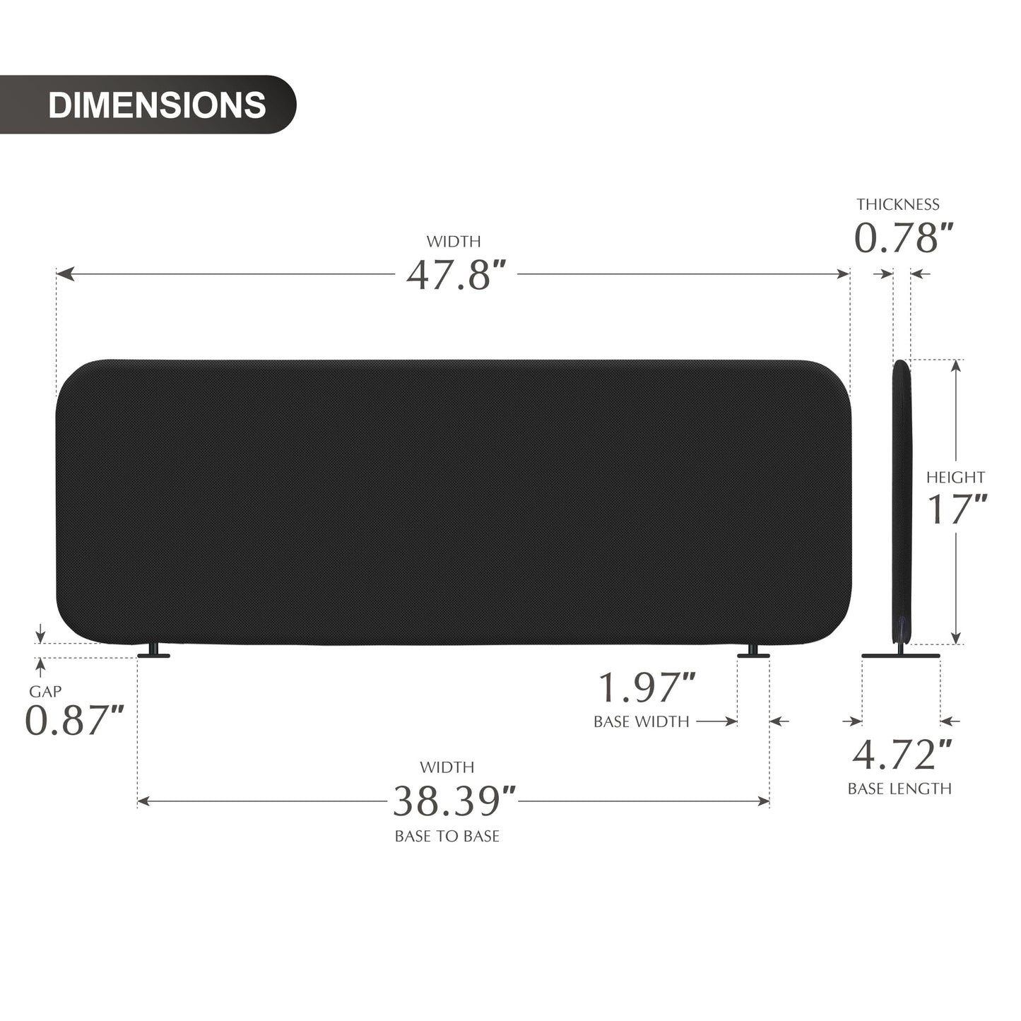 DECOLAB Desk Divider, Movable Desk Panel Privacy Partition for Home Office, Student, Classroom, Study, Free Standing, Scratch Resistance, 48"x18", Midnight