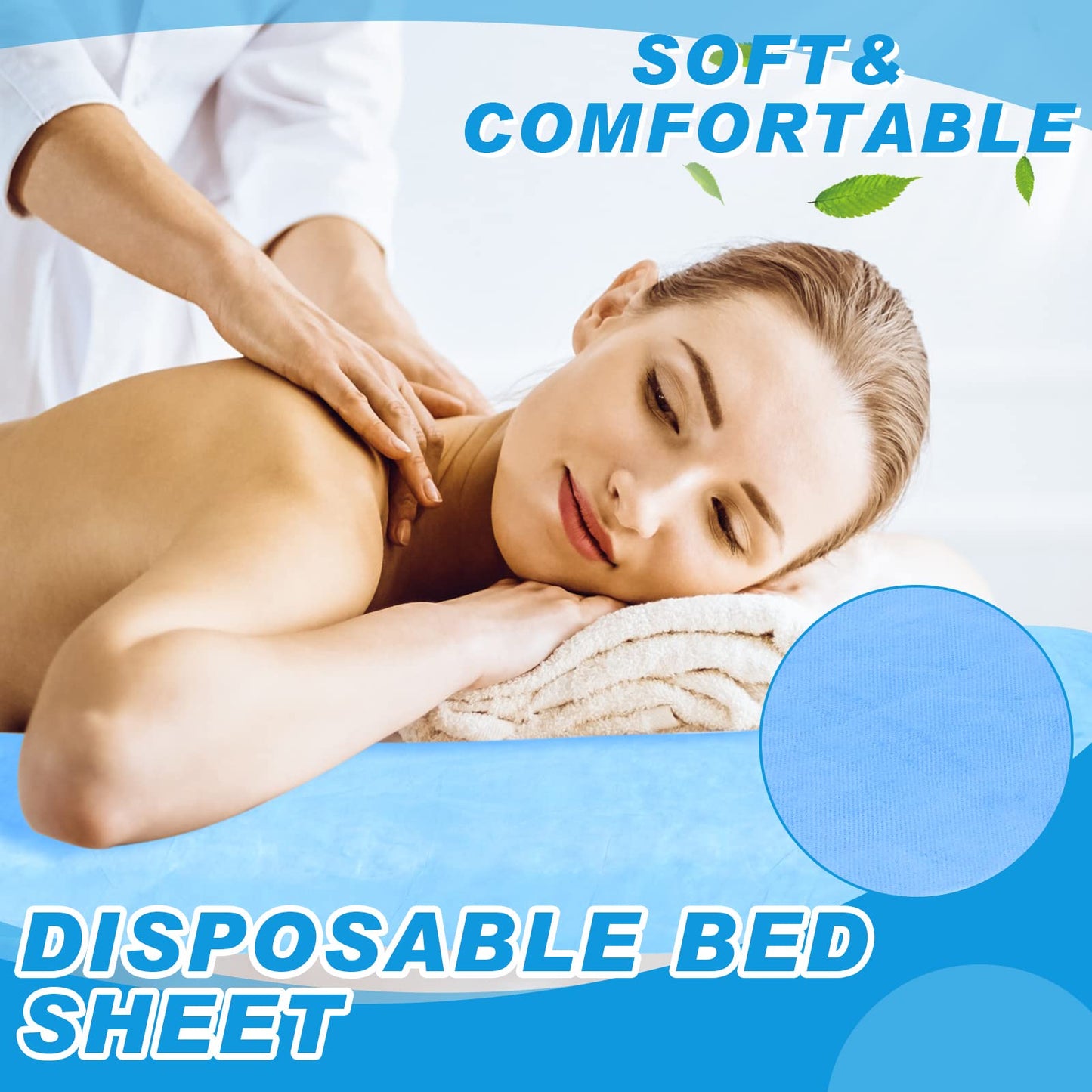 Oudain 50 Pcs 39 x 87'' Disposable Fitted Sheets with Elastic, Disposable Massage Bed Sheets Covers for Spa Beauty Salon Waterproof Oilproof(Blue)