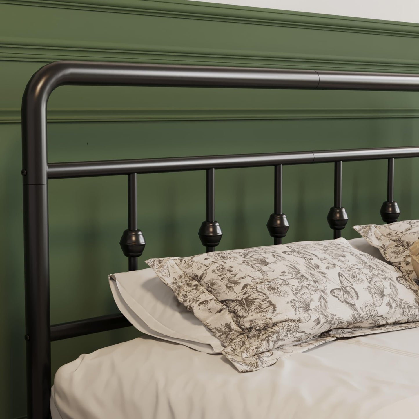 Lutown-Teen 12 Inch Twin Bed Frames with Victorian Vintage Headboard and Footboard, No Box Spring Needed, Heavy Duty Metal Mattress Foundation, Noise Free, Easy Assembly, Black