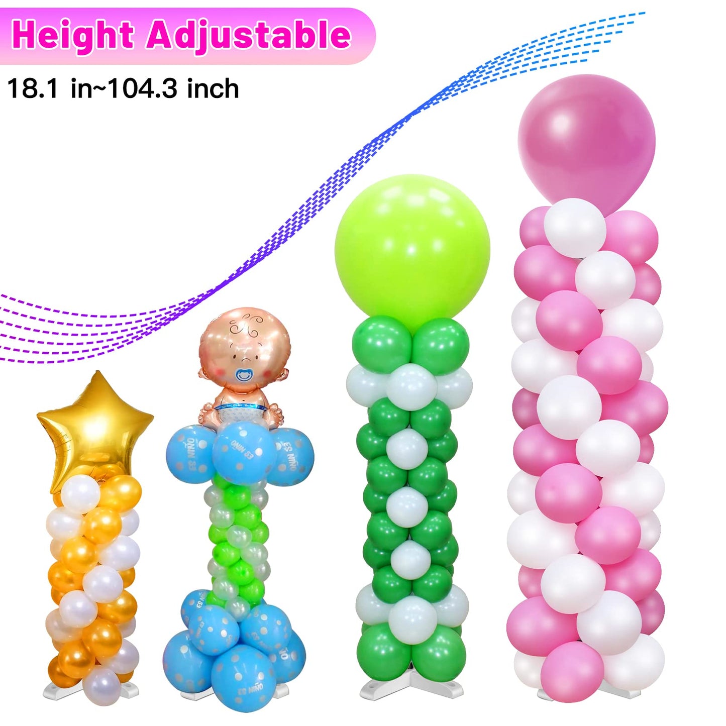Toosci 4 Sets Metal Balloon Column Stand and Electric Balloon Pump, Adjustable 9 Feet Balloon Stands for Floor, Balloon Column kit for Baby Shower Graduation Wedding Birthday Party