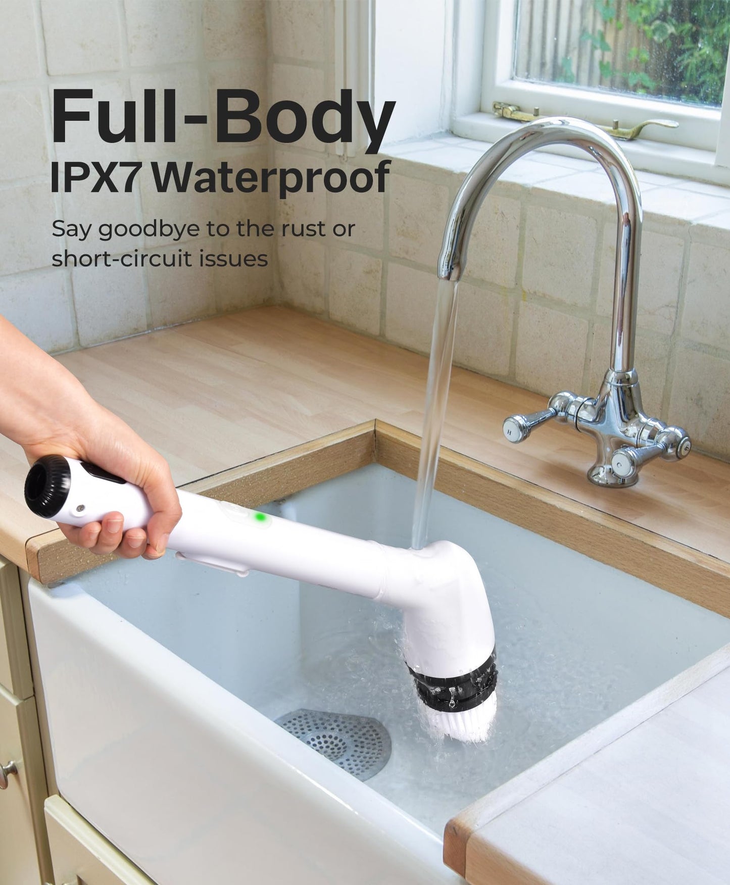 LyriFine Electric Spin Scrubber, New Full-Body IPX7 Waterproof Bathroom Cleaner Brush, Shower Scrubber with Long Handle & 2 Speed, Heads Replacement, Cleaning Supplies for Tub Shower Tile Floor