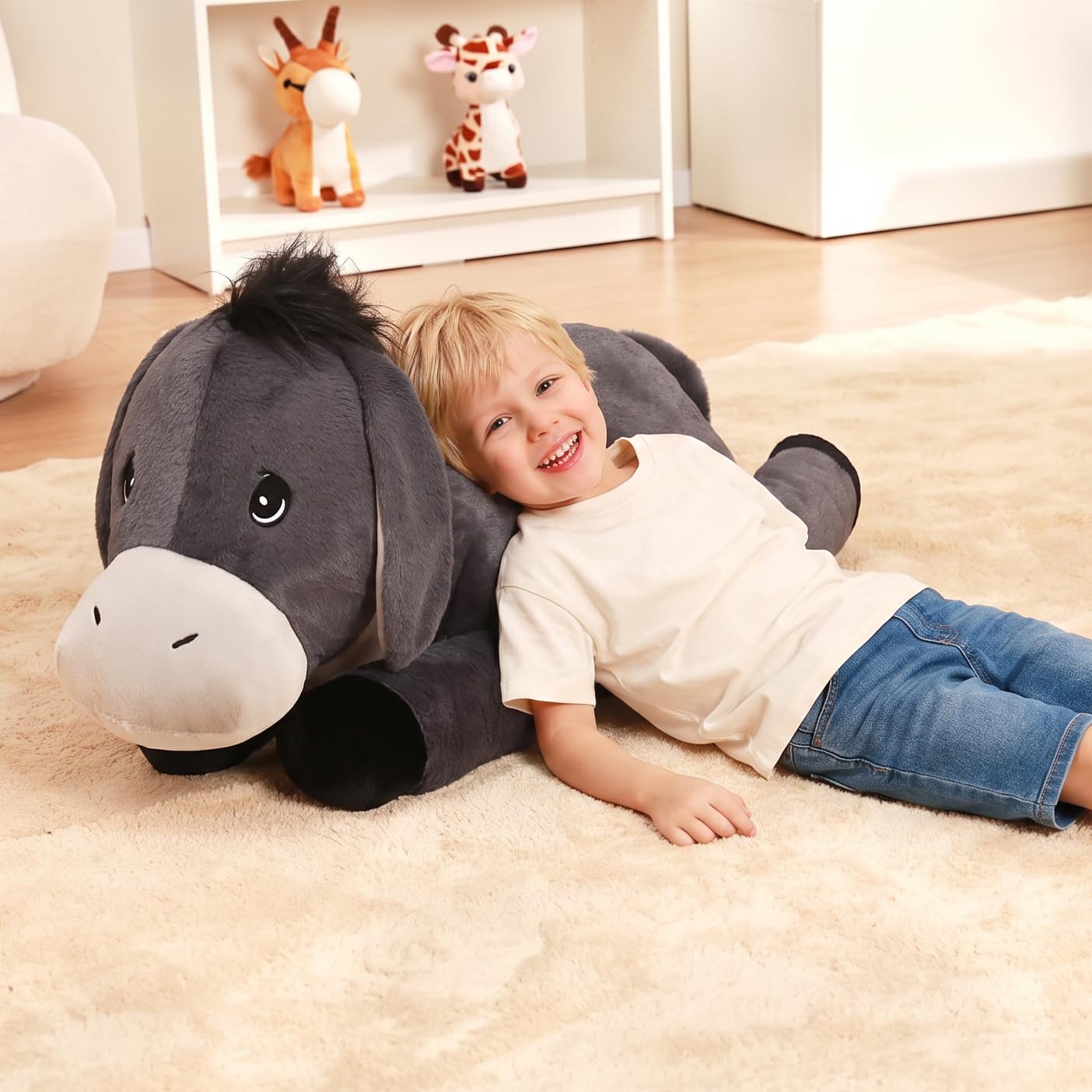 IKASA Giant Donkey Stuffed Animal Plush Toy,Big Large Jumbo Soft Toys,33" Cute Huge Size Fluffy Plushy Fat Plushie,Gifts for Kids Girls Boys