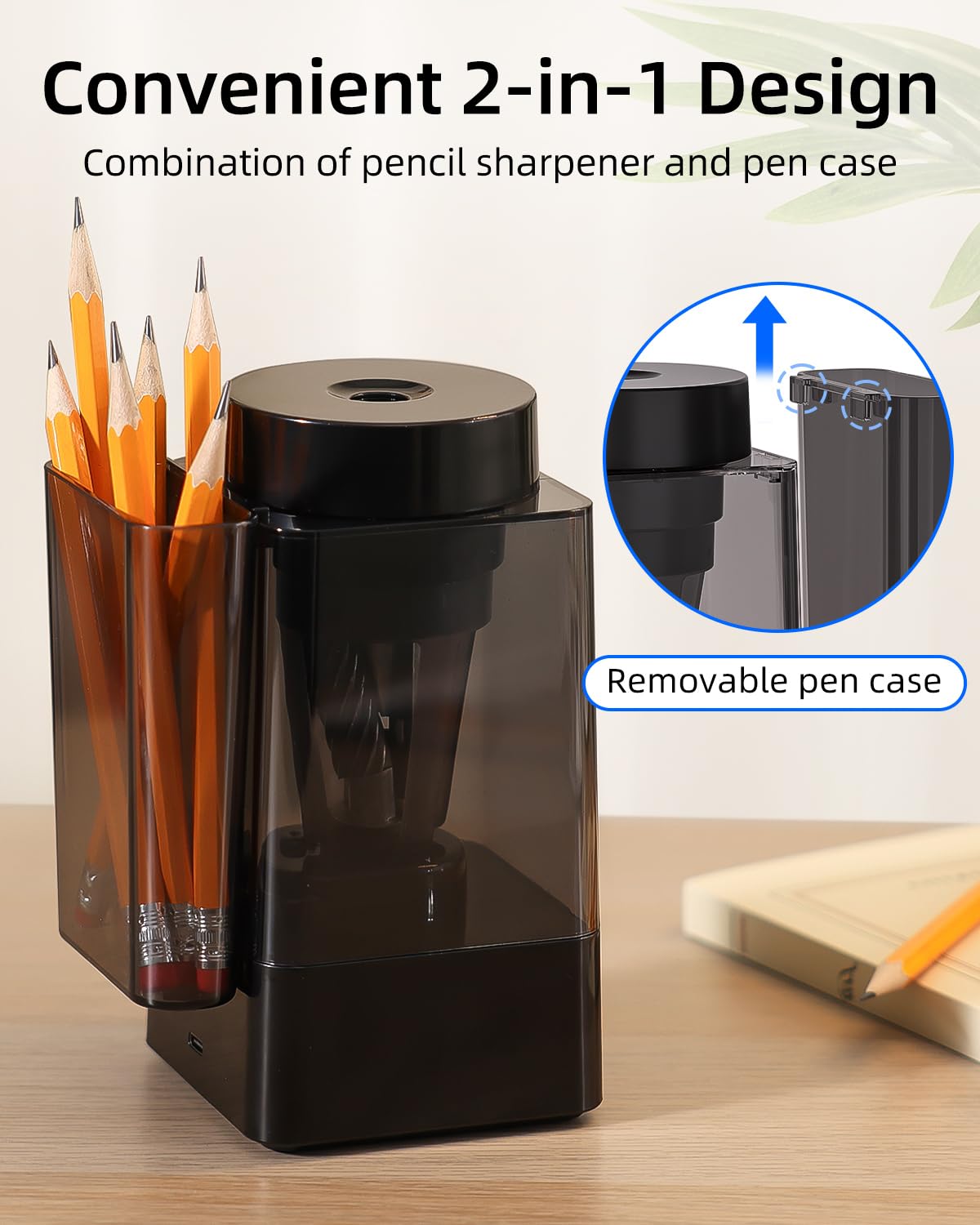 ZMOL Fully Automatic Electric Pencil Sharpener, Hands-Free Auto in & Auto Eject, Rechargeable Colored Pencil Sharpener for 6-12mm Pencils, 5 Point Settings, Auto Stop, Classroom School Teacher