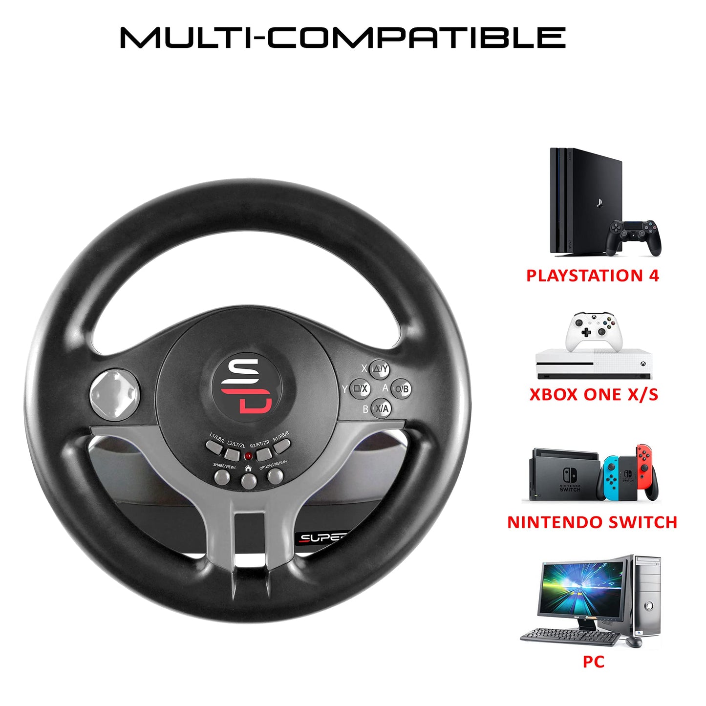 SUBSONIC Superdrive - SV250 Racing steering wheel with pedals and gearshift paddles for nintendo Switch - Ps4 - xbox Seie X/S, Xbox One - PC