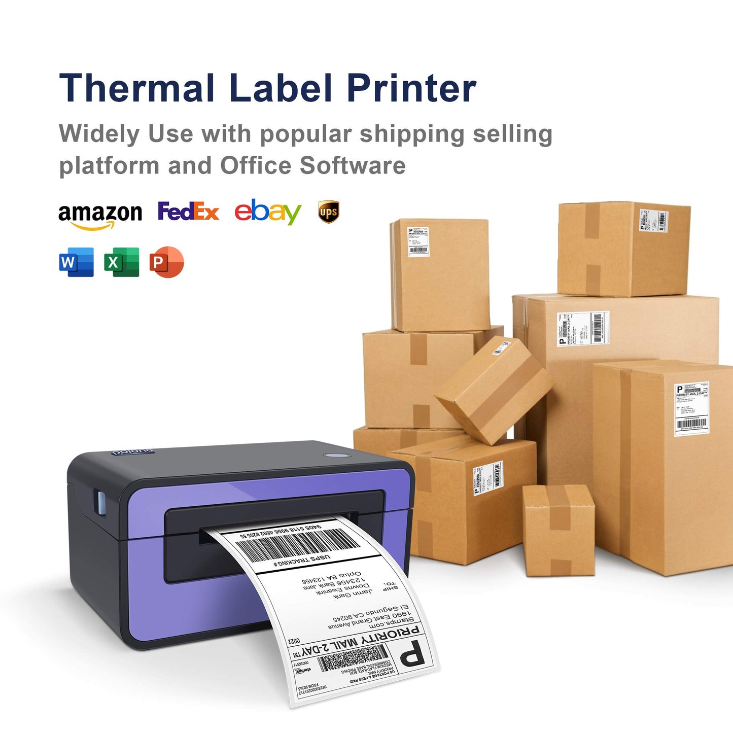 POLONO Genuine 4" x 6" Direct Thermal Shipping Label, Thermal Label (Pack of 1000), Perforated Fanfold Labels Compatible with POLONO PL60 and PL70E Label Printer, BPA & BPS Free, Commercial Grade