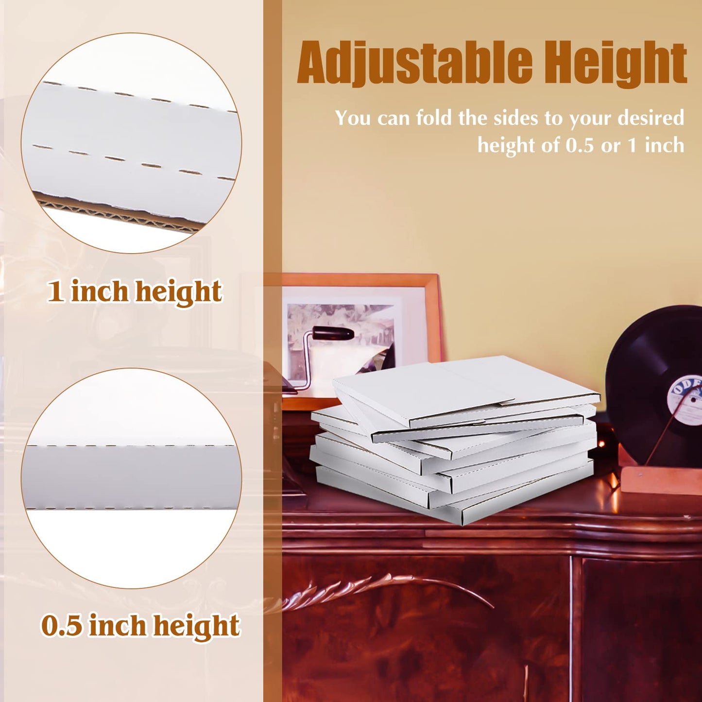 Tinlade 50 Pack Vinyl Record Shipping Boxes 12.5" x 12.5" x 1" White Vinyl Records LP Mailers Fold Cardboard Album Mailing Box Multi Depth Album Bag for Packaging Moving Storage