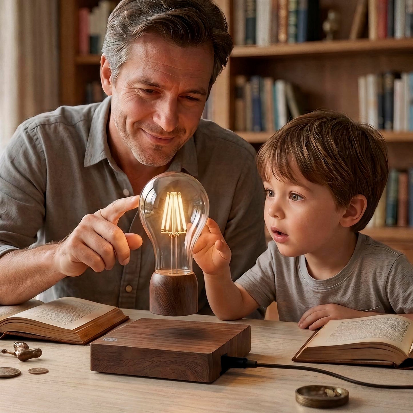 exekoml Magnetic Levitating Floating Wireless LED Light Bulb Desk Lamp for Unique Gifts, Room Night Light, Home Office Decor Tech Toys