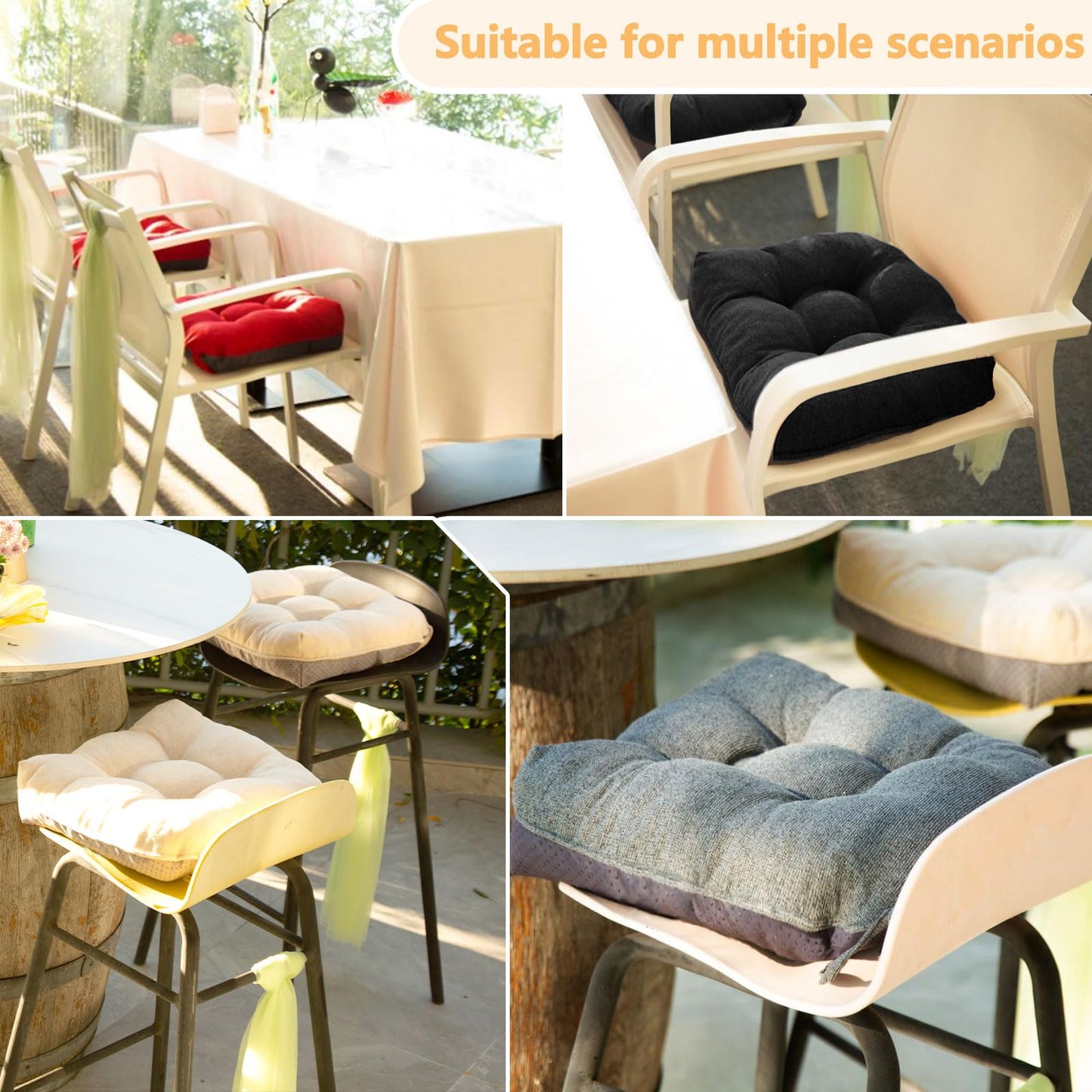 MAGIC ELEPHANT Chair Cushions for Dining Chair, Shredded Memory Foam Kitchen Chair Cushions Set of 4, Non-Slip Thick Dinning Room Chair Pads Seat Cushions, 15.5" x 15.5" x 4" (Grey)