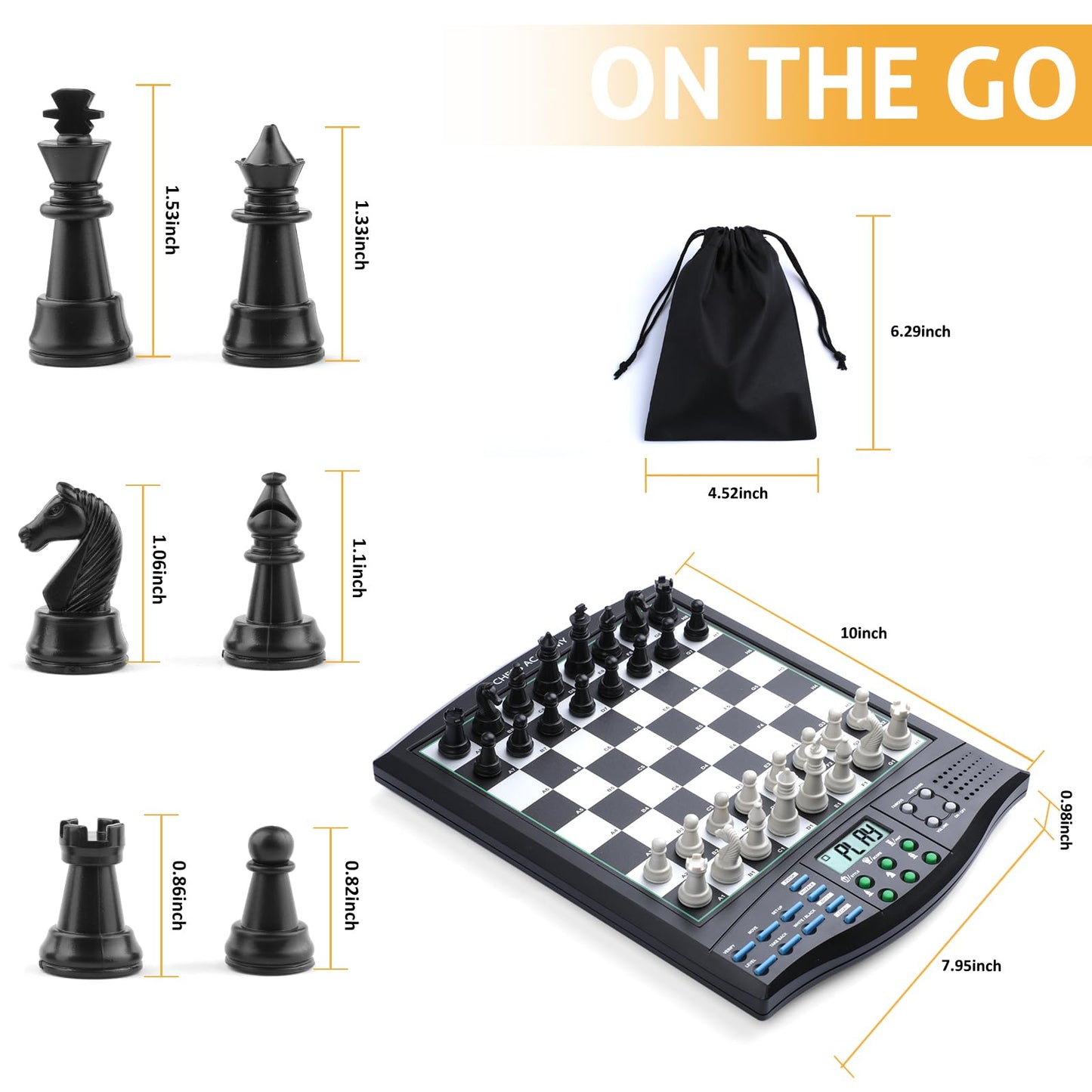 LEVEROAM Talking Chess Academy with Voice Teaching System, Electronic Chess Set with Strong Magnetic Pieces, Electronic Chess Board with Rating ELO 2000, Smart Chess Board Great for Brain Training