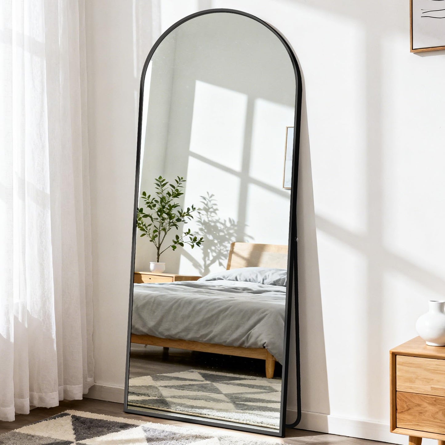 DUMOS Arched Full Length Mirror, 56"x21" Full Body Floor Standing Mirror with Aluminum Frame and Shatter Proorf Nano Glass, Modern Wall Hanging Leaning for Living Room, Home Decor, Black