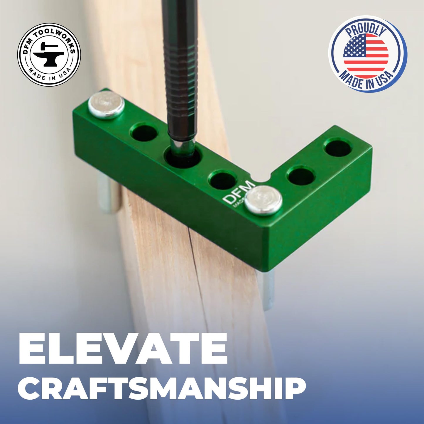 DFM Tool Works Small Square and Center Finder - Mini Square Tool with 11/32" Center Marking Hole Woodworking, Carpenter Engineering Square, Center Marking Tool, Made in USA - Blue