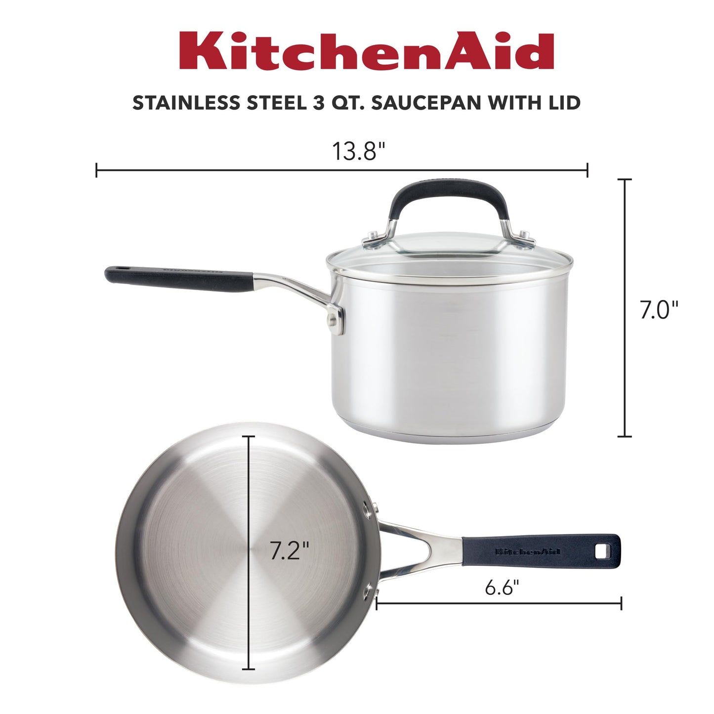 KitchenAid 3 Quart Saucepan with Lid, Brushed Stainless Steel Induction Saucepan