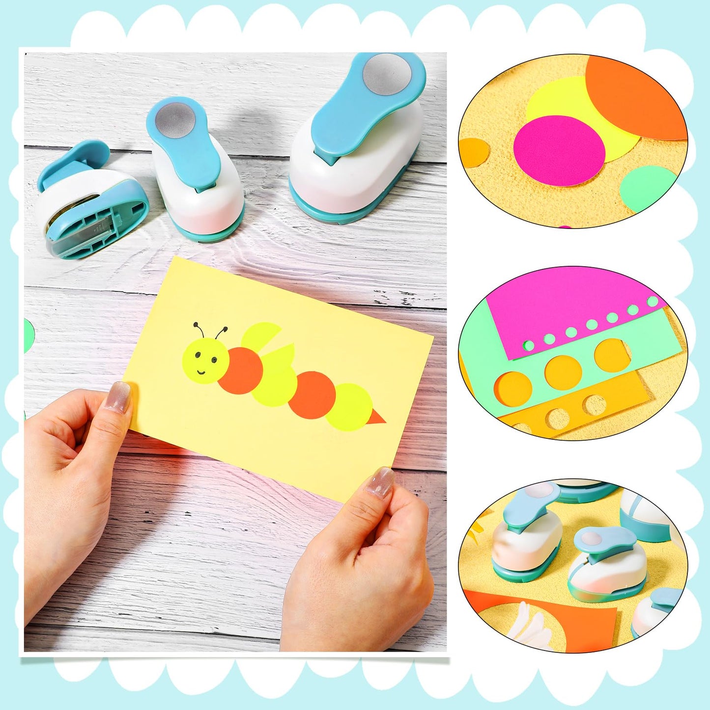 CHENGU 6 Pcs Circle Punch Set 3in/2in/1.5in/1in/0.6in/0.3in Scrapbook Hole Punchers Crafting with 10 Sticker Paper Round Cutter Scrapbook for Office Supplies DIY Albums Photos(Blue)