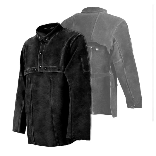 LeaSeek Leather Welding Jacket, Flame-Resistant Heavy Duty Split Cowhide Leather Open Back Welder Jacket for Men & Women