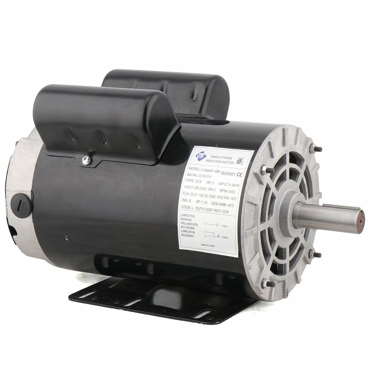 5HP Single Phase 143/5T Frame Electric Air Compressor Electric Motor 7/8 inch Shaft 3450RPM 208-230 Volts 60HZ