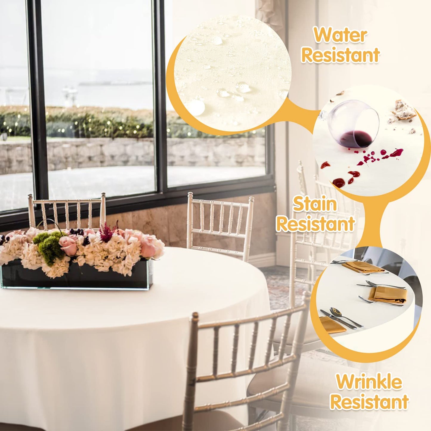 BRILLMAX 6 Pack Ivory Round Tablecloths 120 Inch - Circle Bulk Linen Polyester Fabric Washable Table Cloth Cover for Wedding Reception Banquet Birthday Party Buffet Restaurant