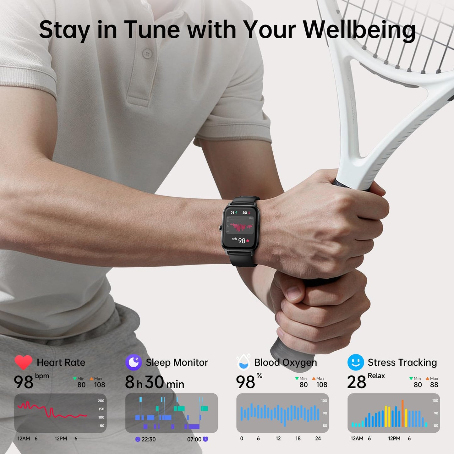 Tensky Smart Watch for Men/Women, 1.85'' HD Touchscreen Smartwatch for Android/iPhone/Samsung/(Bluetooth Call), Alexa Built-in, 100+ Sport Modes Fitness Digital Tracker, Sleep/Heart Rate/SpO2 Monitor