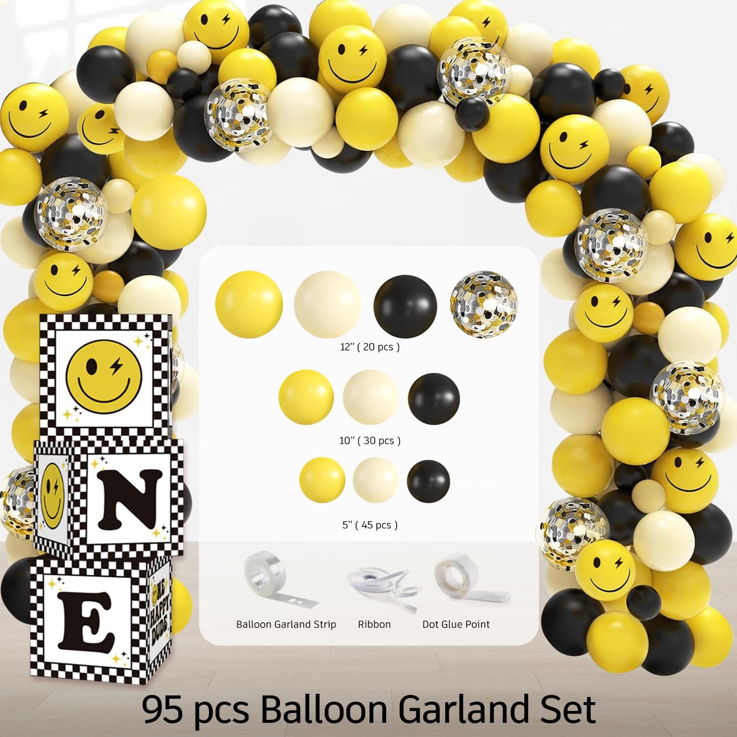 wellspar 245pcs One Happy Dude Birthday Decorations, All-in-1 One Happy Dude Supplies Pack with 20pcs Plates, Napkins, 2pcs Tablecloth, Balloon Arch for First Birthday Decorations for Boy, 20 Guests