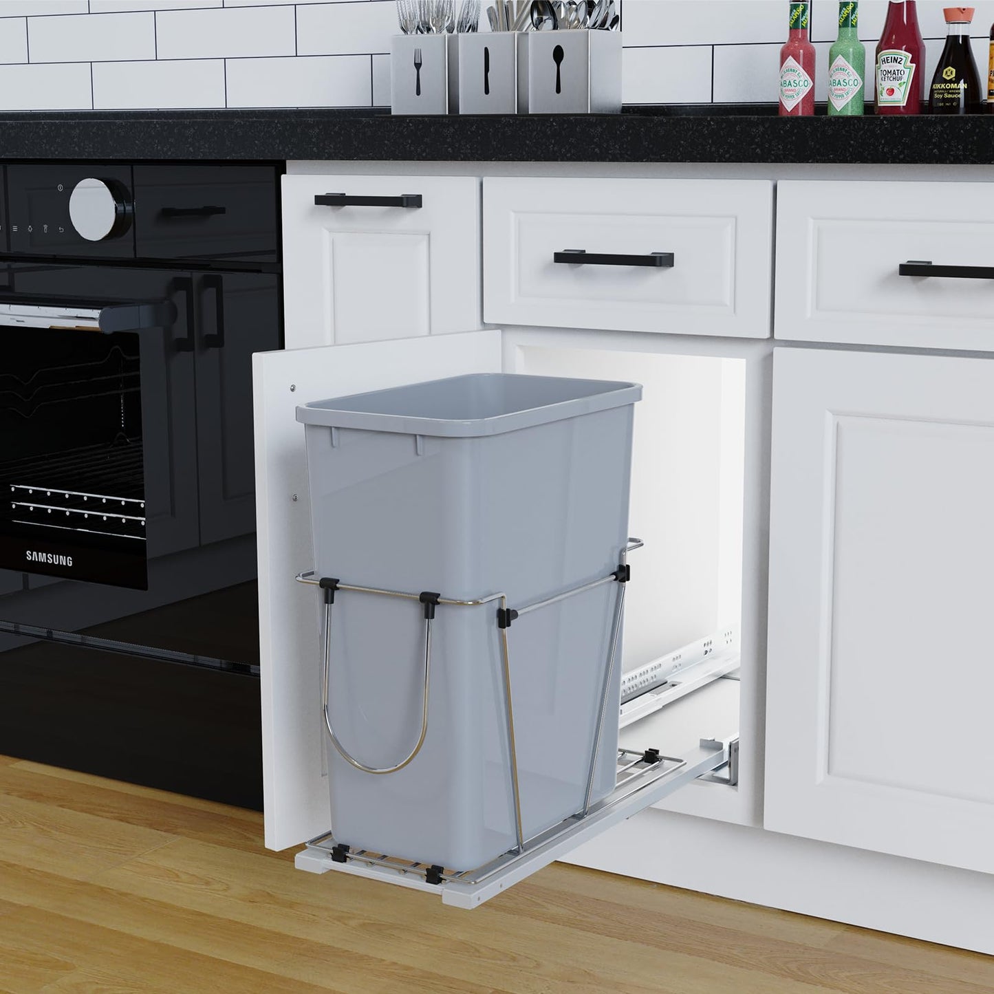 35QT Pull Out Trash Can for Under Sink Storage, Adjustable Sliding Drawer System, Doesn't Include Door Fittings (35 qt)