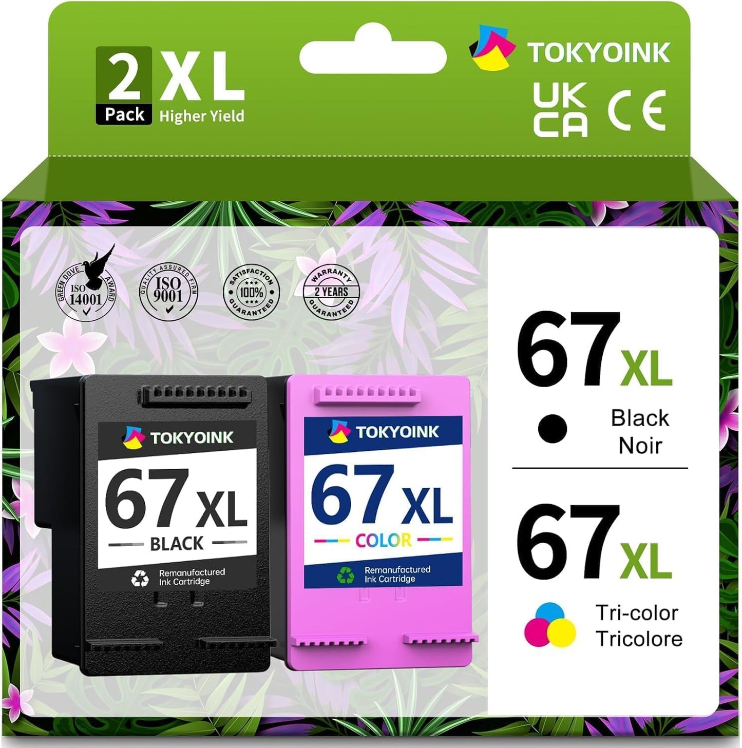 67XL Ink Cartridges Black/Color Combo Pack Compatible for HP Ink 67 XL Ink Cartridge Compatible for DeskJet 4155e 2734e 2700e 2855e 2755e 4100 4255e Compatible for Envy 6055e 6455e 6400 6000 Printer