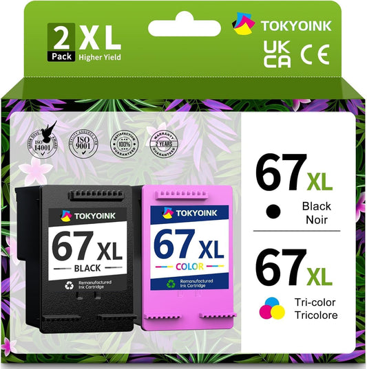 67XL Ink Cartridges Black/Color Combo Pack Compatible for HP Ink 67 XL Ink Cartridge Compatible for DeskJet 4155e 2734e 2700e 2855e 2755e 4100 4255e Compatible for Envy 6055e 6455e 6400 6000 Printer