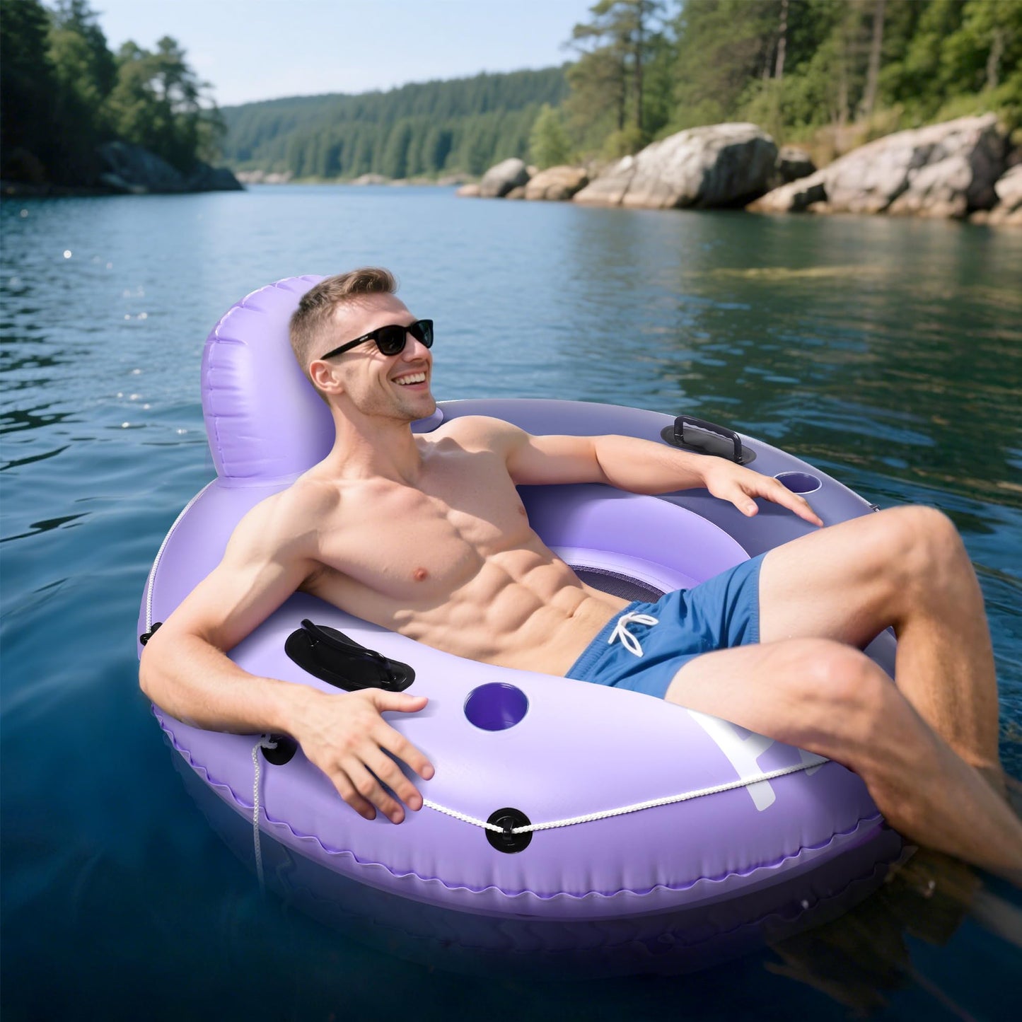 River Tubes for Floating Heavy Duty, Pool Float Adult, 45" Inflatable Float Tube for Beach Lake Rafting, River Floats with Mesh Bottom