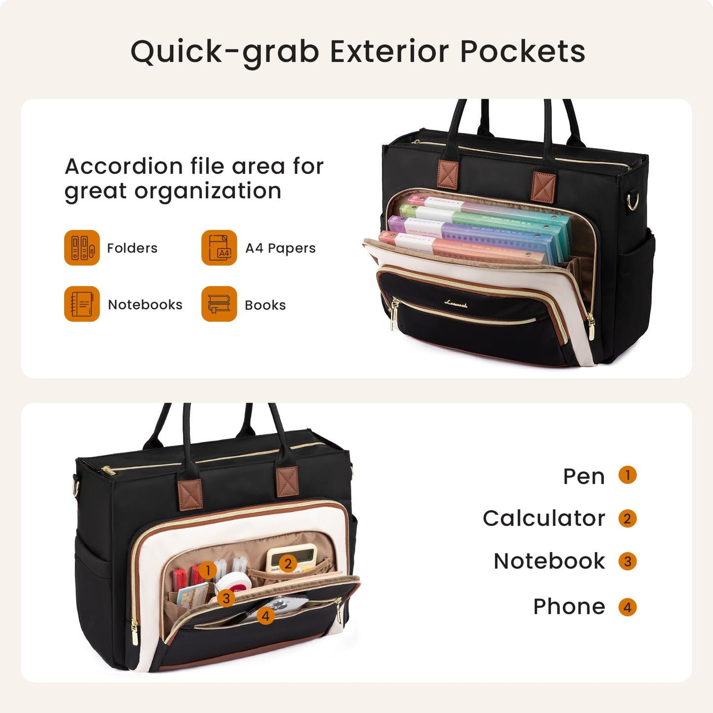 LOVEVOOK Teacher Tote Bag for Women,Laptop bag with Large Cup Holder,Work bag with Accordion File Organizer Pocket,Multi-Pockets Professional Nurse Bag,Handbag Purse for Work,College,Daily