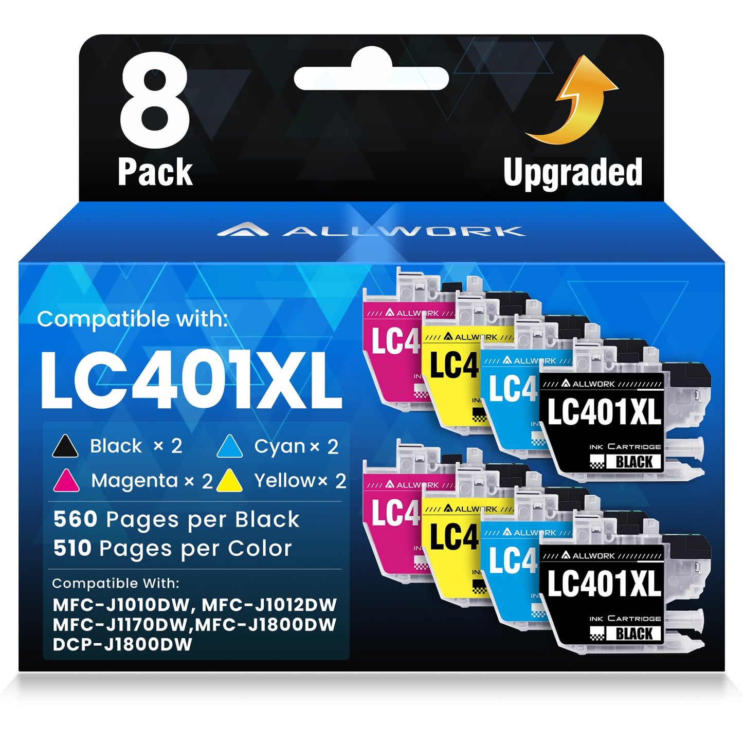 LC401XL LC401 MFC-J1010DW Ink Cartridges for Brother Printer LC 401XL 401 XL Ink Cartridge Compatible for MFC J1010DW MFC-J1170DW MFC-J1800DW MFC-J1012DW Series Printer (8-Pack) Upgraded High Yield